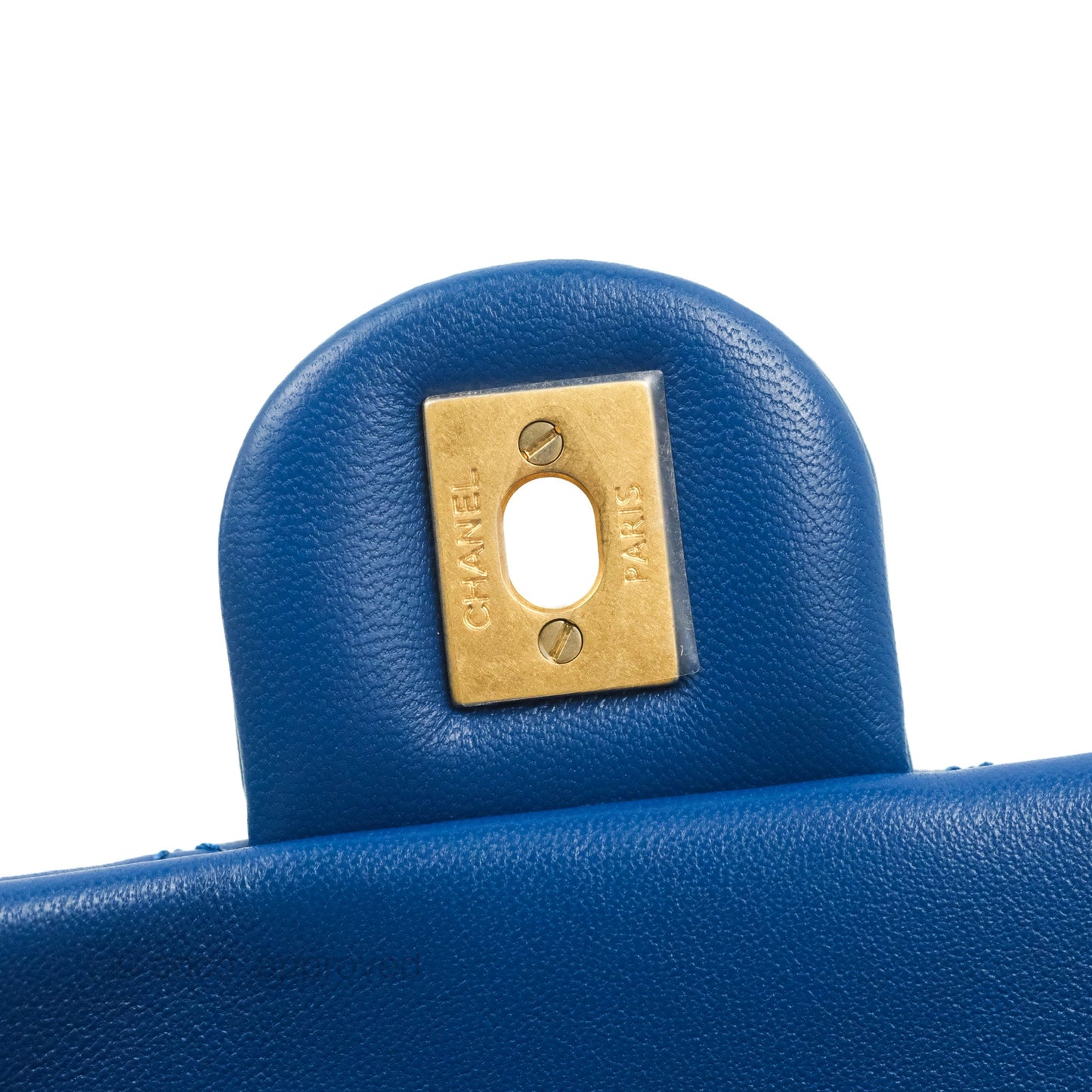 Chanel Mini Square Pearl Crush Quilted Blue Lambskin Aged Gold Hardware