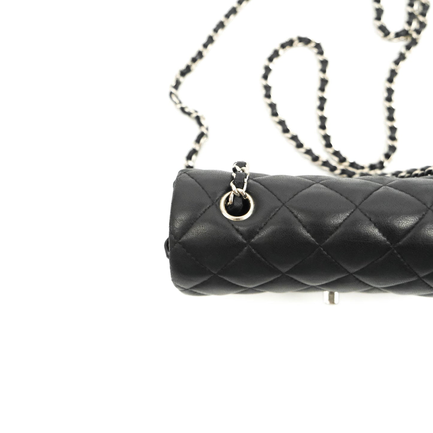 Chanel Quilted Extra Mini Rectangular Flap Black Lambskin Silver Hardware