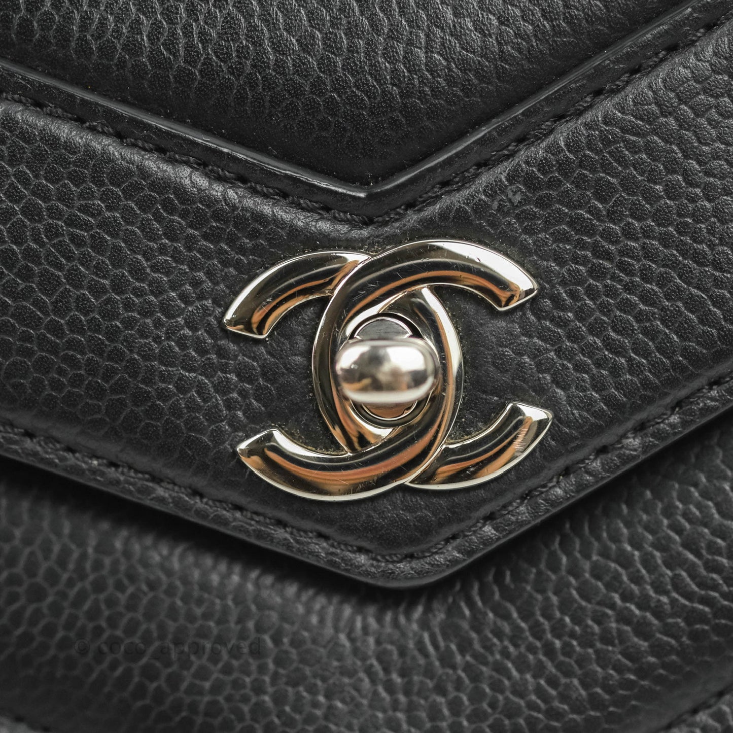 Chanel Medium Chevron Quilted Flap Black Grained Calfskin Silver Hardware