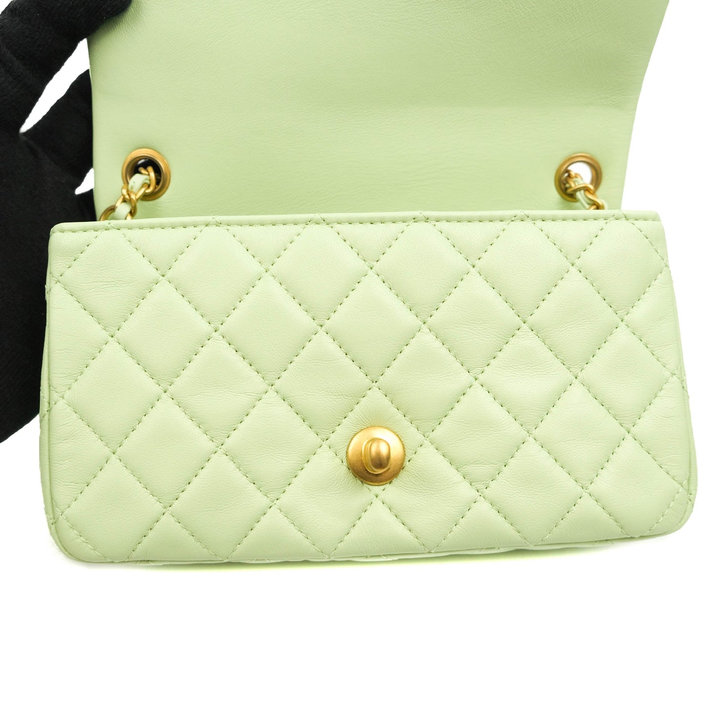 Chanel Mini Rectangular Pearl Crush Avocado Green Lambskin Aged Gold Hardware 22C