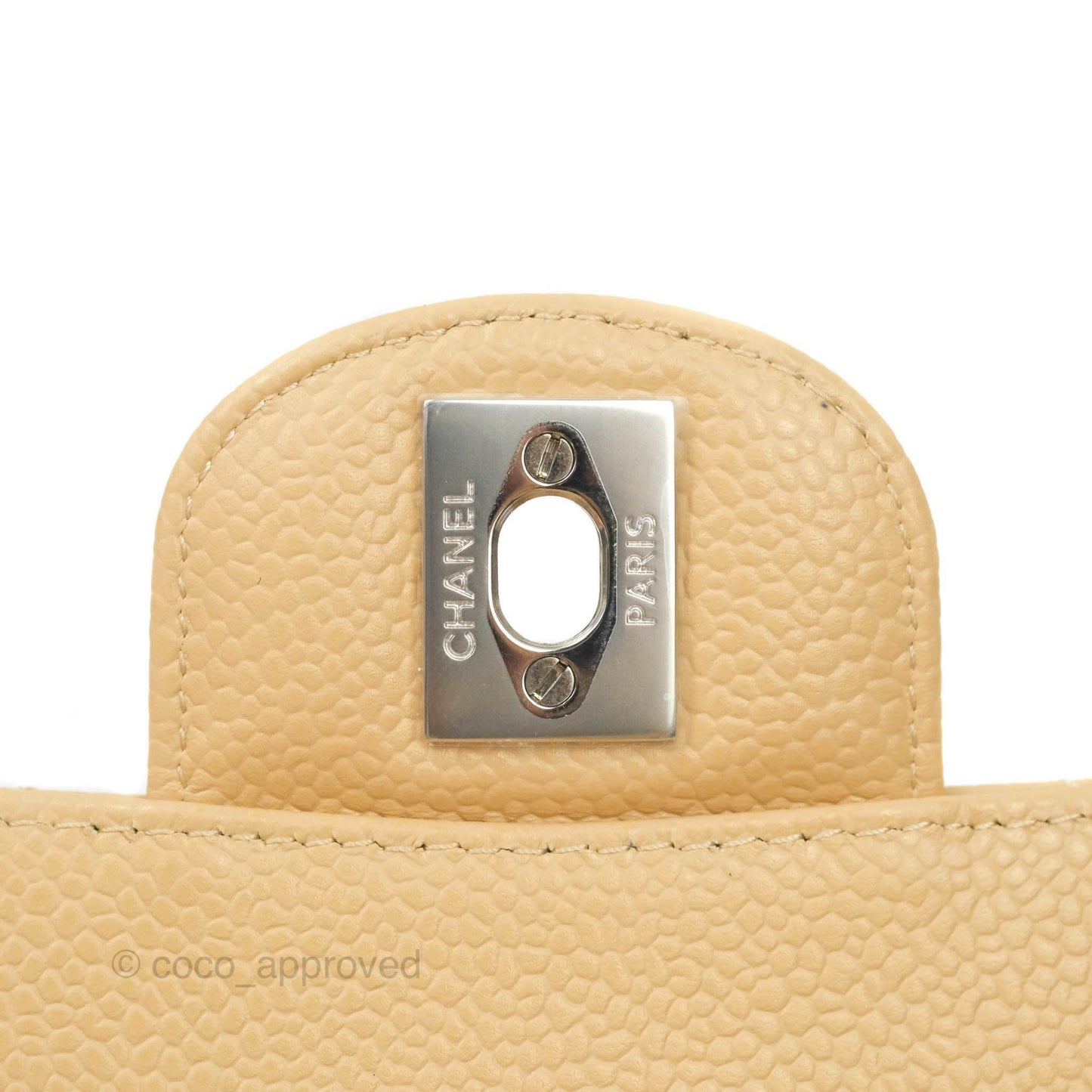 Chanel Classic M/L Medium Double Flap Beige Caviar Silver Hardware