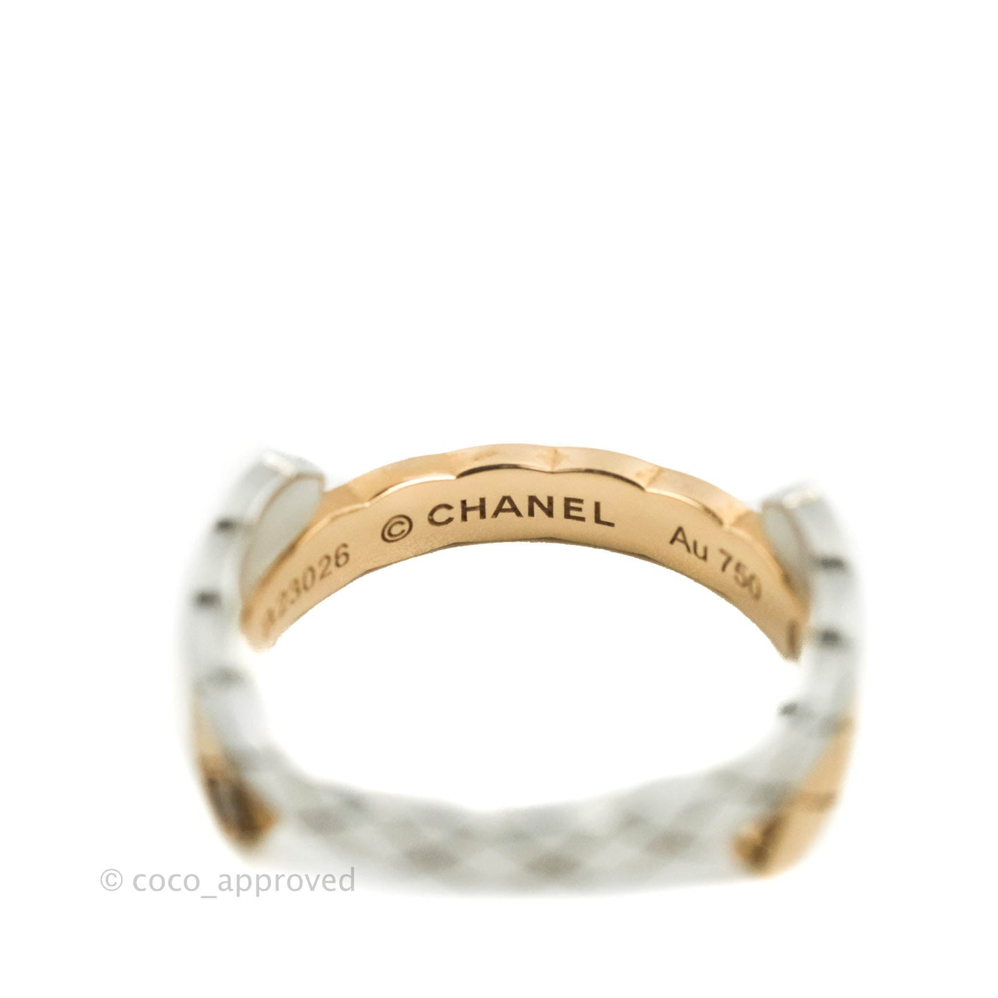 Chanel Crystal Coco Crush Toi Et Moi Ring 18K White & Beige Gold Size 52