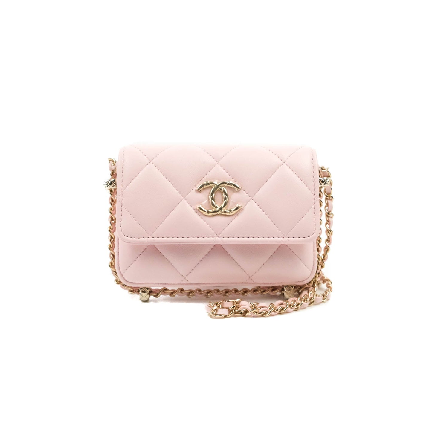 Chanel Mini Clutch With Chain Pink Lambskin Gold Hardware