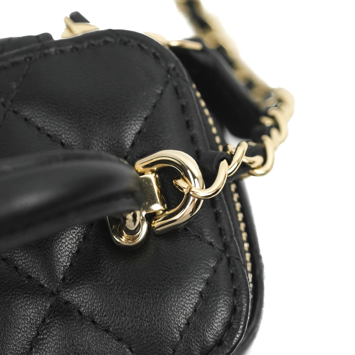 Chanel Mini Top Handle Vanity With Chain Black Lambskin Gold Hardware