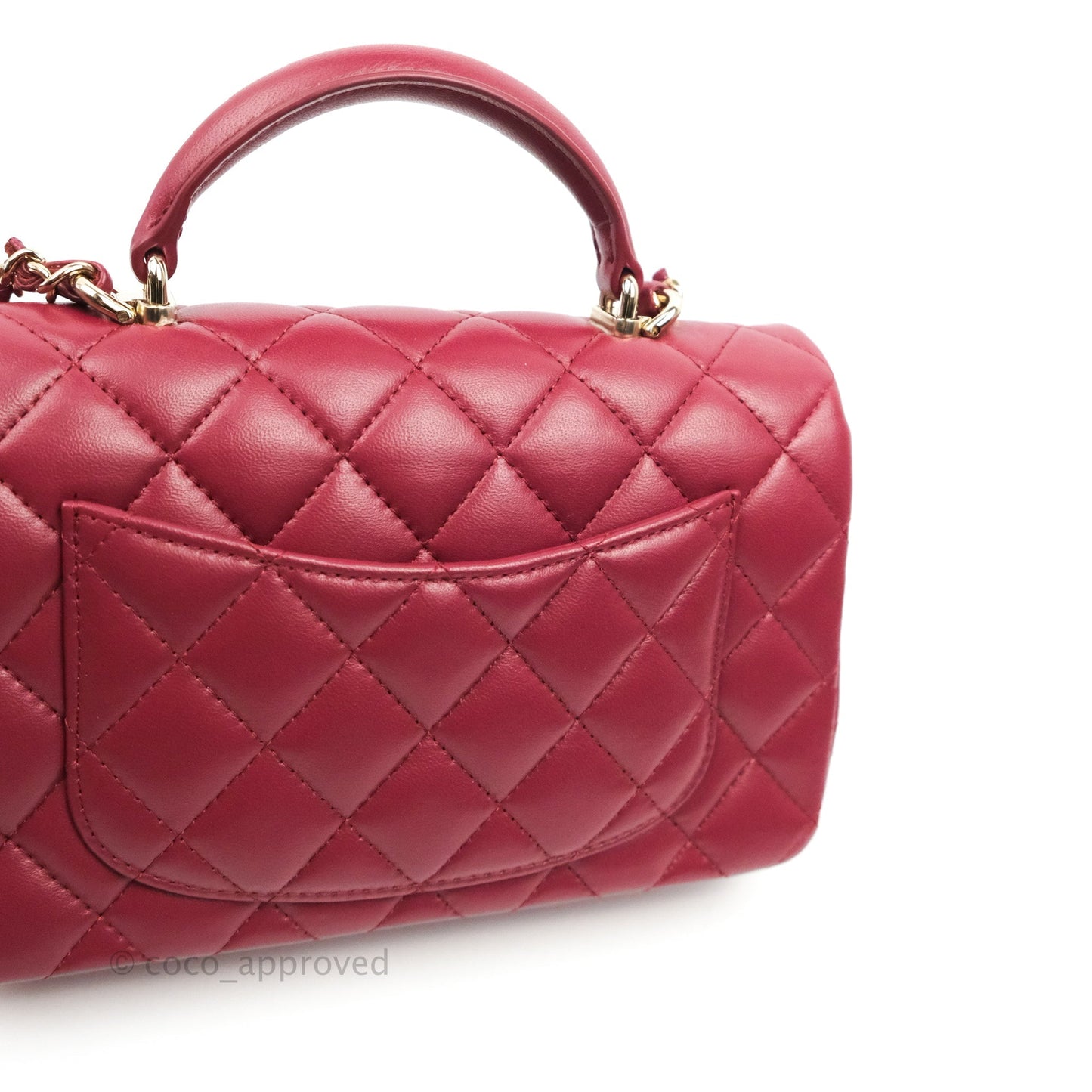Chanel Top Handle Mini Rectangular Flap Bag Burgundy Lambskin Gold Hardware