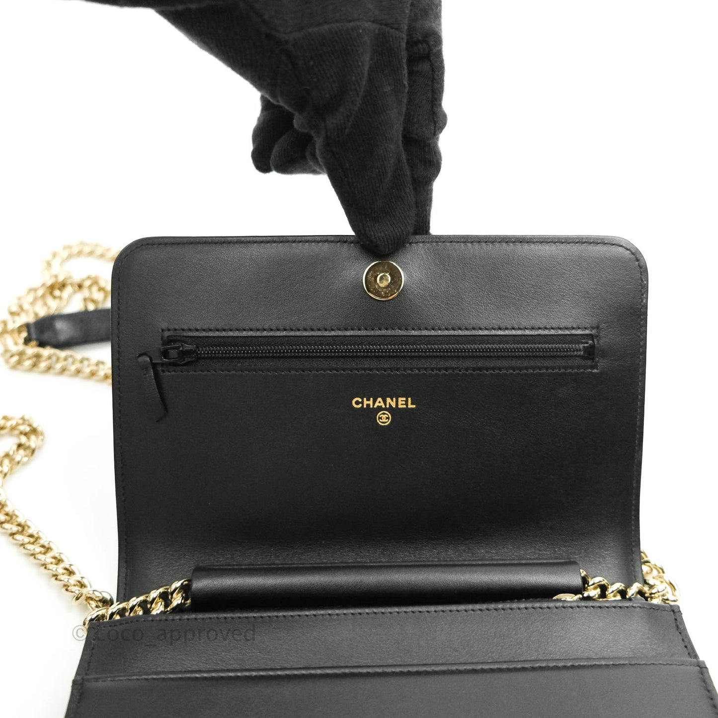 Chanel Quilted Boy Wallet on Chain WOC Black Caviar Gold Hardware