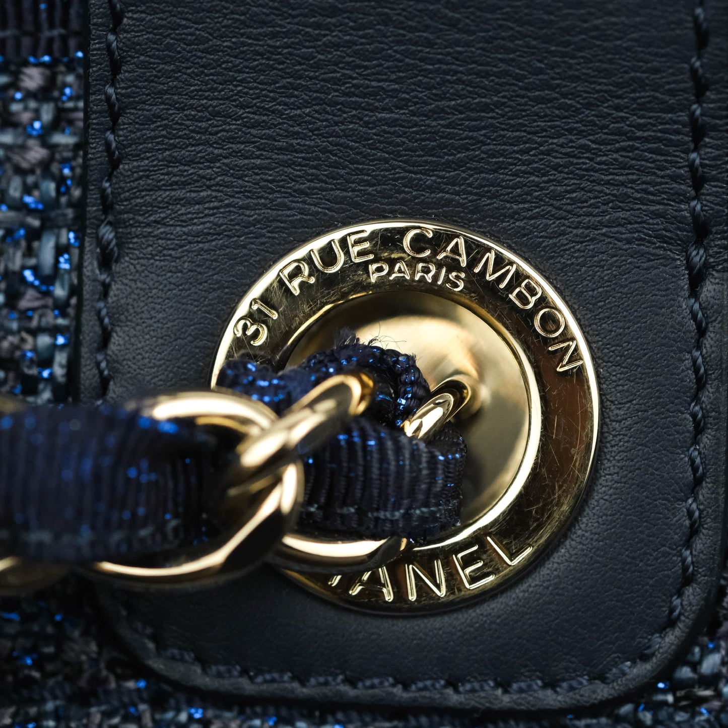 Chanel Large Deauville Navy Blue Glitter Canvas Gold Hardware