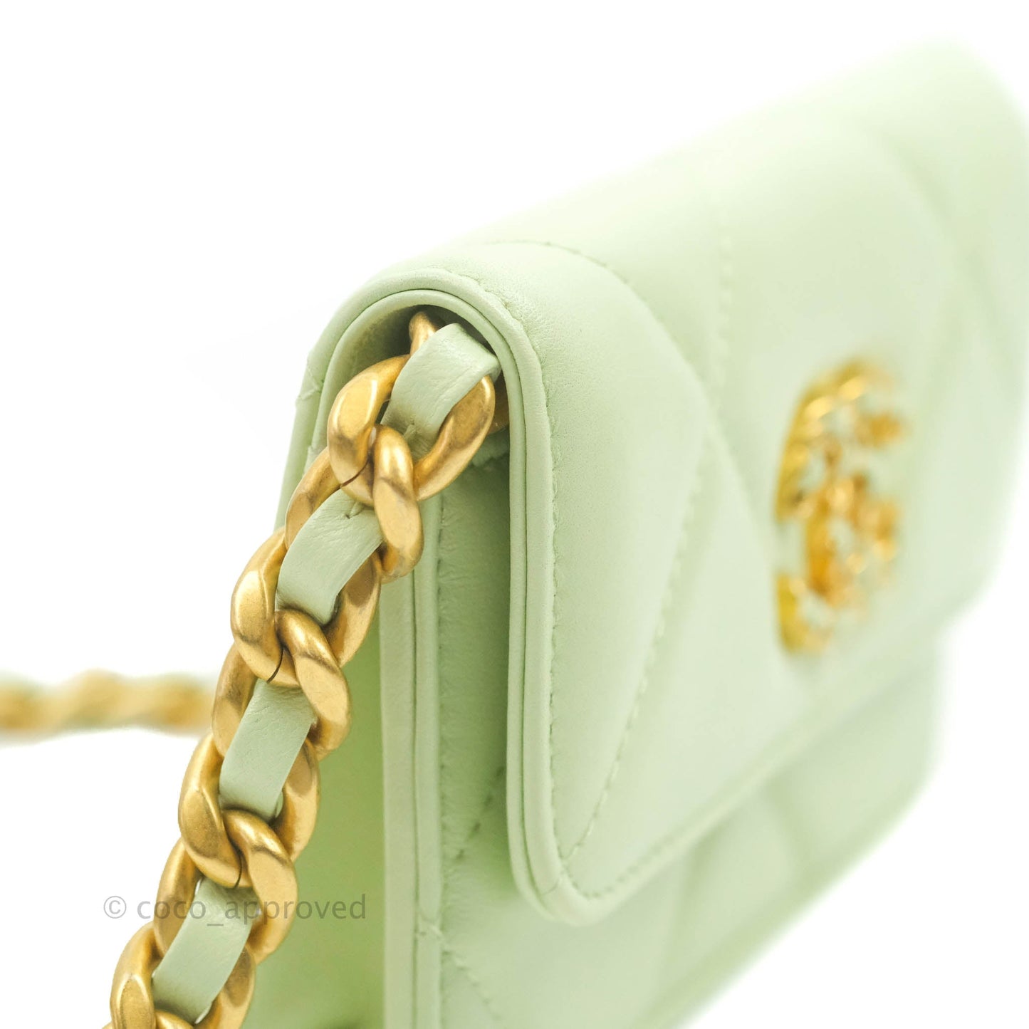 Chanel 19 Mini Clutch with Chain Light Green Lambskin Mixed Hardware 22C