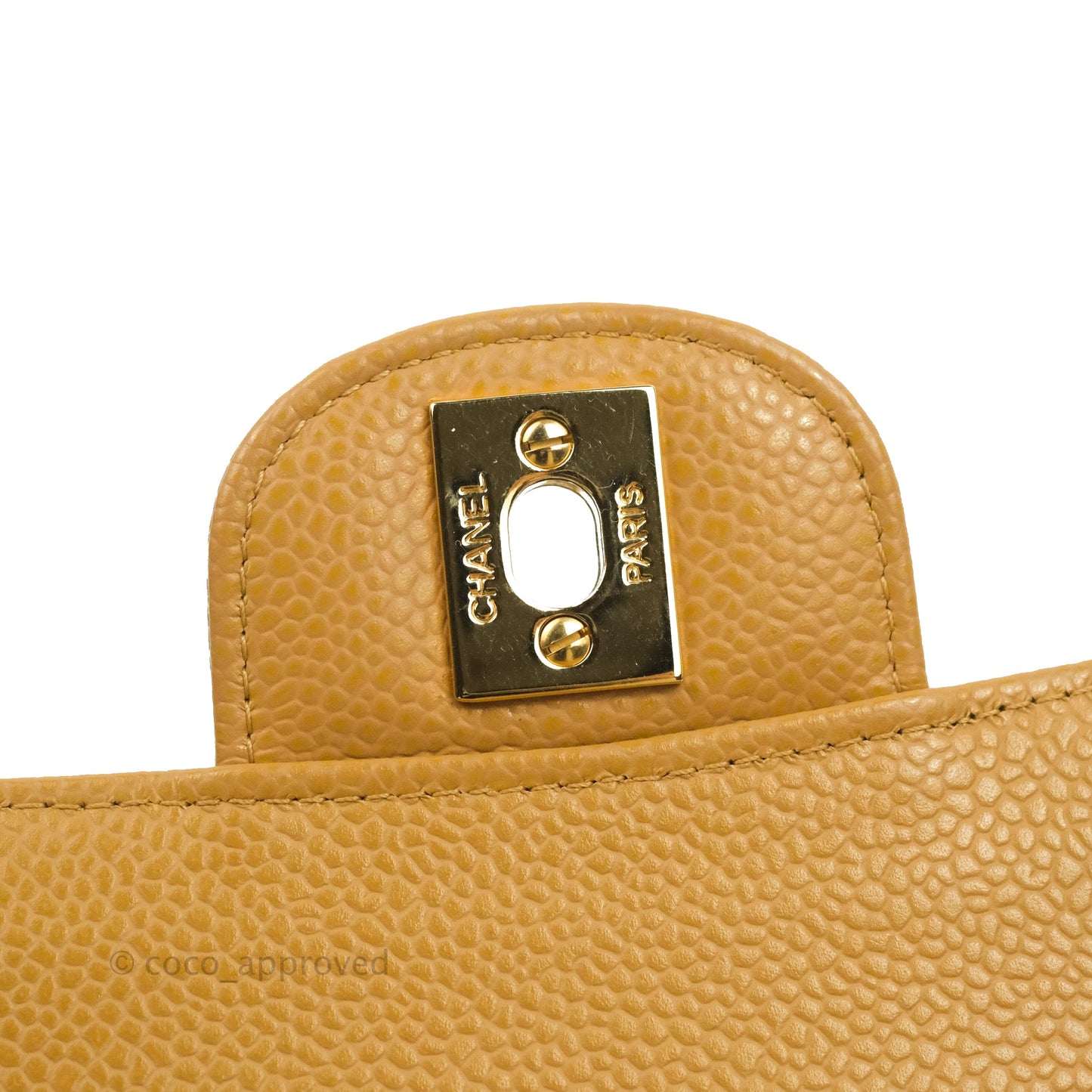 Chanel S/M Small Classic Quilted Flap Dark Beige Caviar 24K Gold Hardware