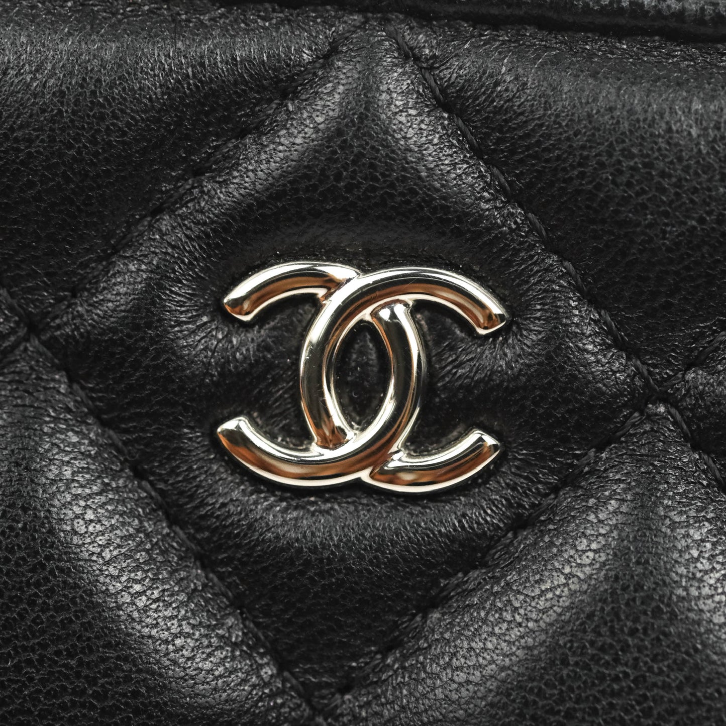 Chanel Quilted Mini O Case Black Lambskin Silver Hardware