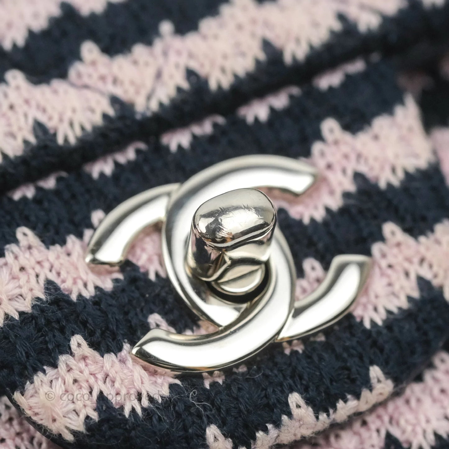 Chanel Mini Rectangular Flap Bag Navy Pink Striped Tweed Silver Hardware