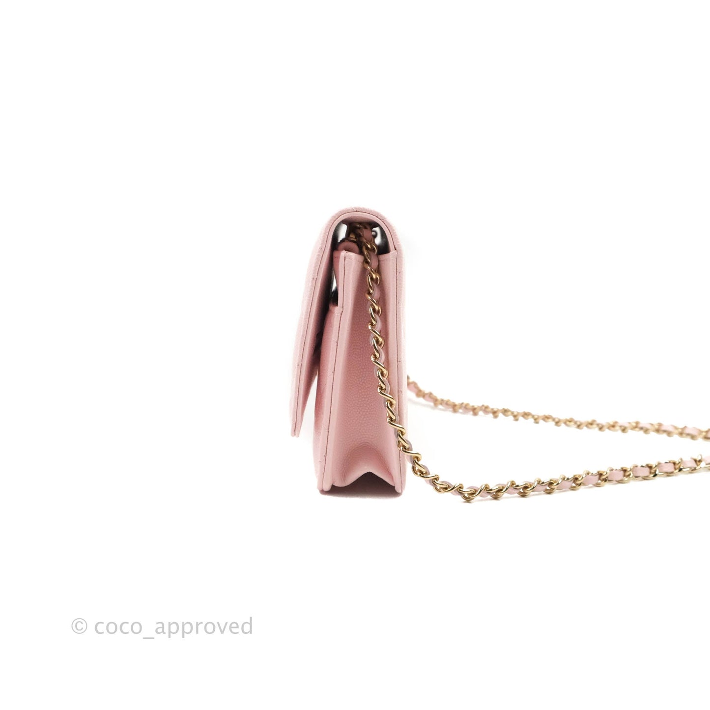 Chanel Quilted Wallet on Chain WOC Crystal Braided CC Light Pink Caviar Gold Hardware