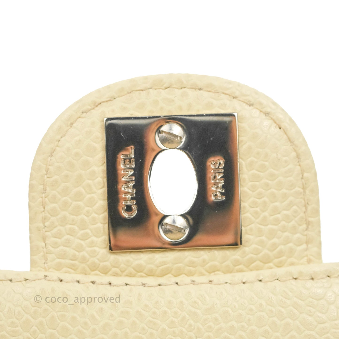 Chanel Vintage Quilted Mini Square Flap Pale Beige Caviar Silver Hardware