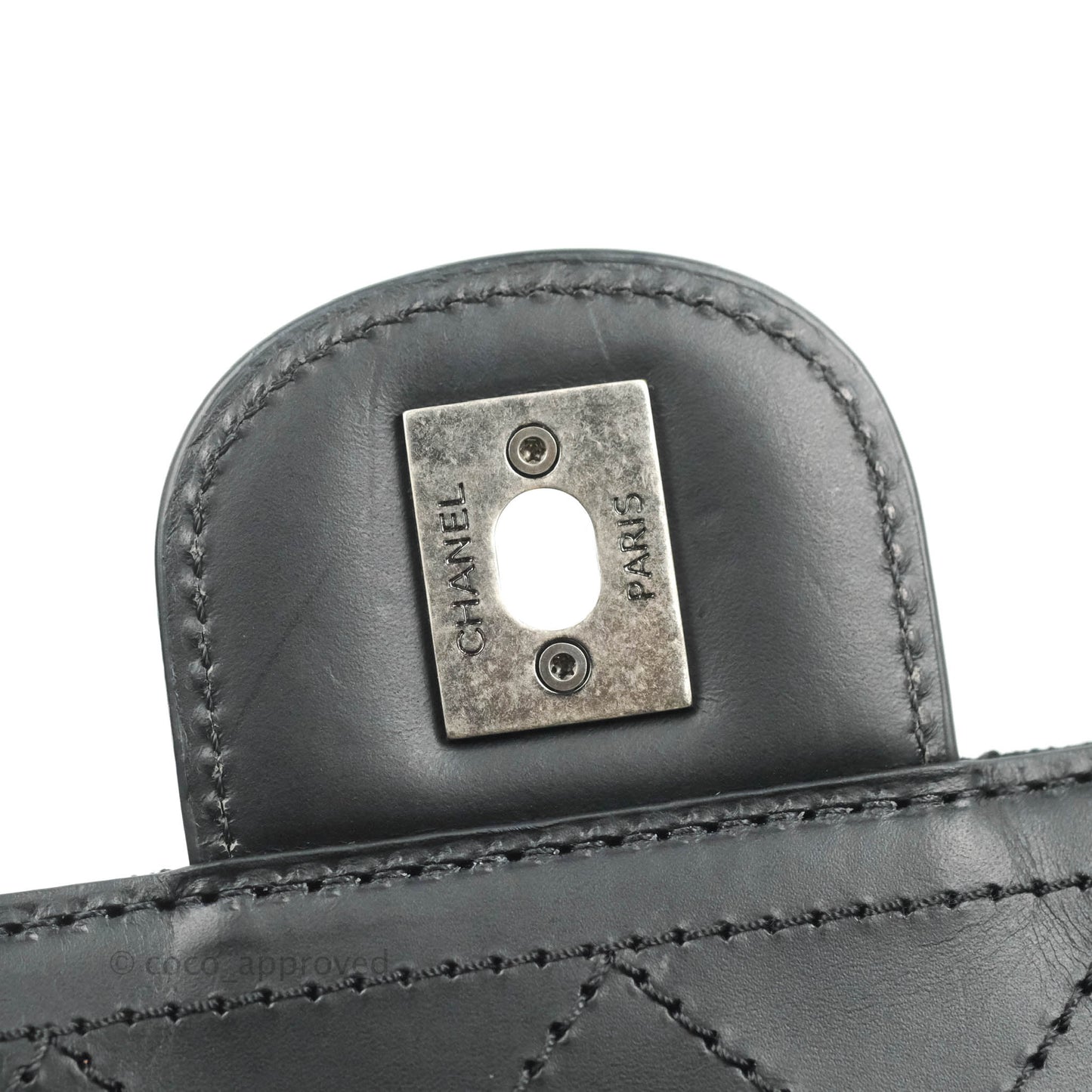 Chanel Quilted CC Top Handle with Chain Dark Navy Fabric Ruthenium Hardware 15P