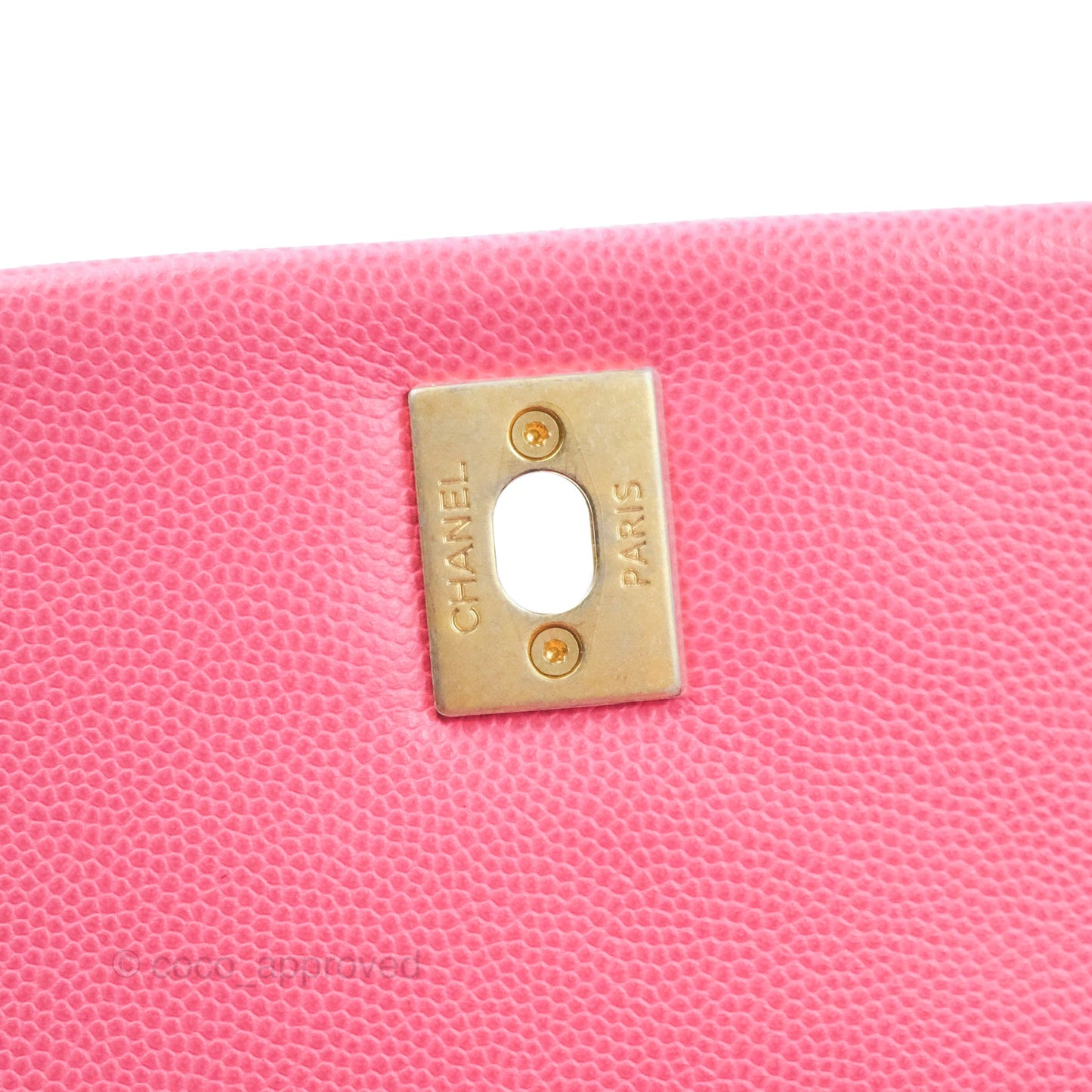 Chanel Small Coco Handle Quilted Pink Caviar Aged Gold Hardware Lizard Embossed Handle