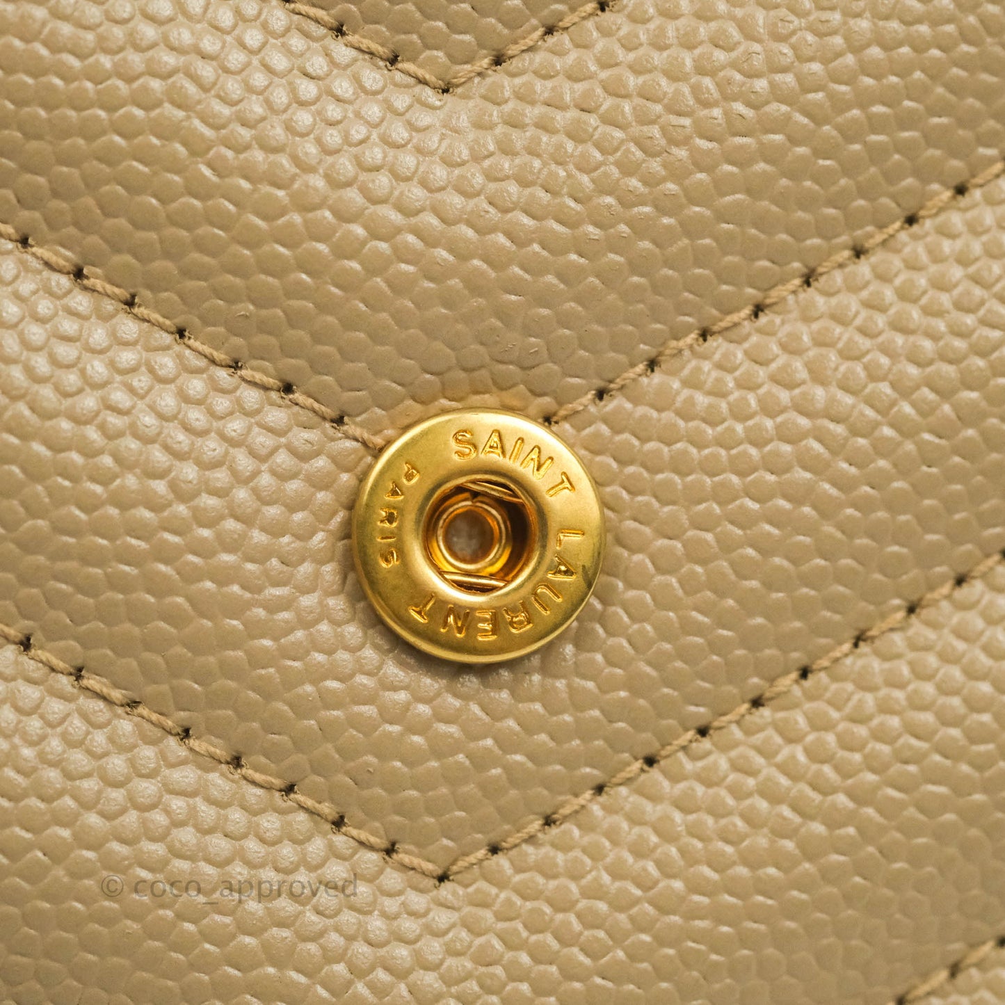 Saint Laurent Small Wallet on Chain Beige Grained Leather Gold Hardware