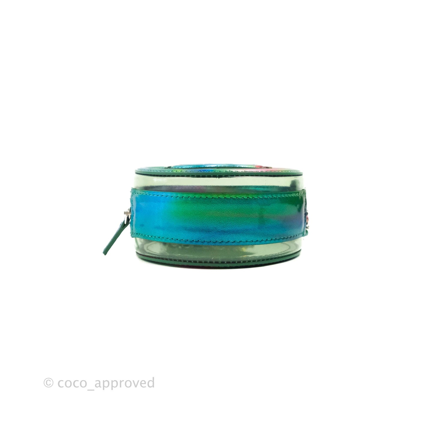 Chanel Filigree Rainbow Green PVC Round Clutch With Chain Silver Hardware 20C
