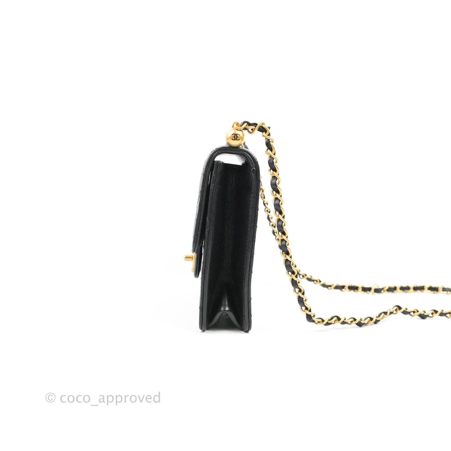Chanel Quilted Chic Pearls Flap Black Goatskin Aged Gold Hardware