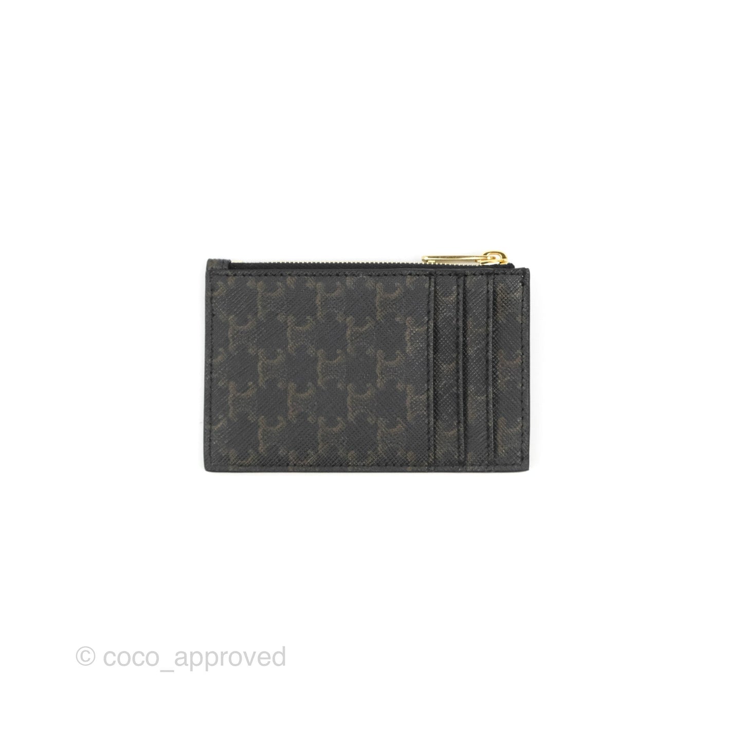 Celine Zipped Card Holder Triomphe Canvas Tan Lambskin