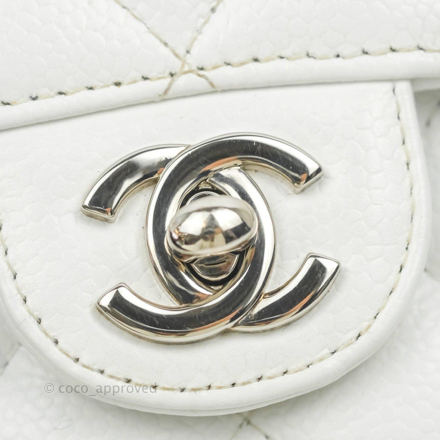 Chanel Quilted Vintage Mini Square Flap White Caviar Silver Hardware