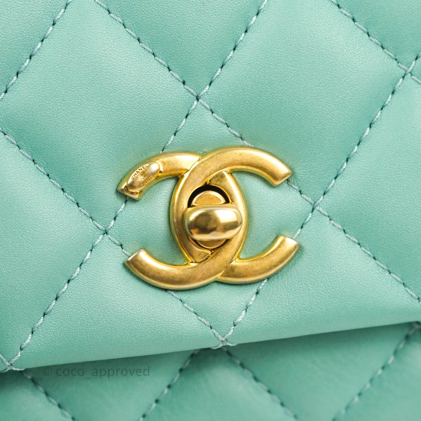 Chanel Quilted Small Day Trip Tiffany Blue Green Lambskin Aged Gold Hardware