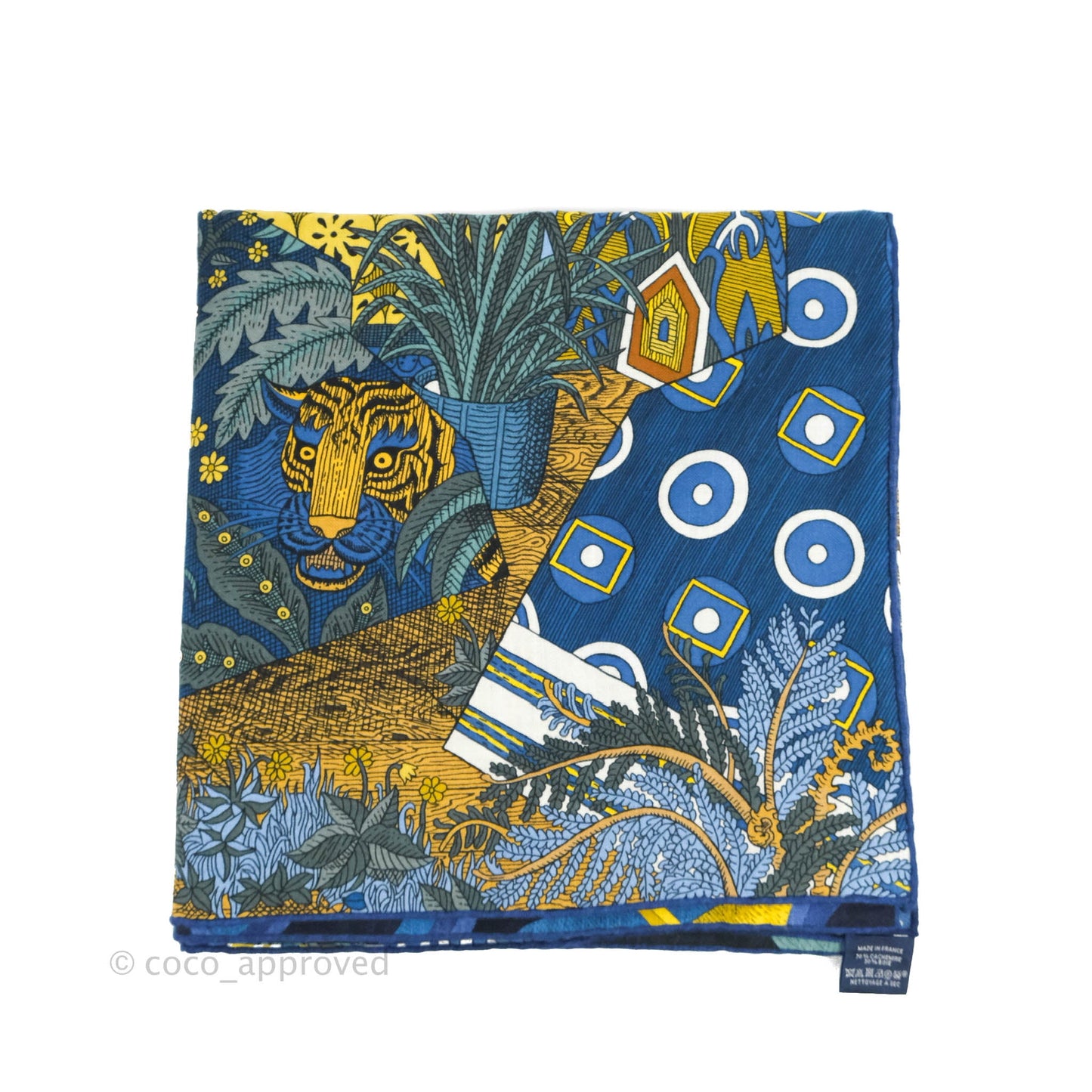 Hermes Acte III, Scene I, La Clairiere shawl 140 Scarf Bleu Nuit/Jaune/Vert