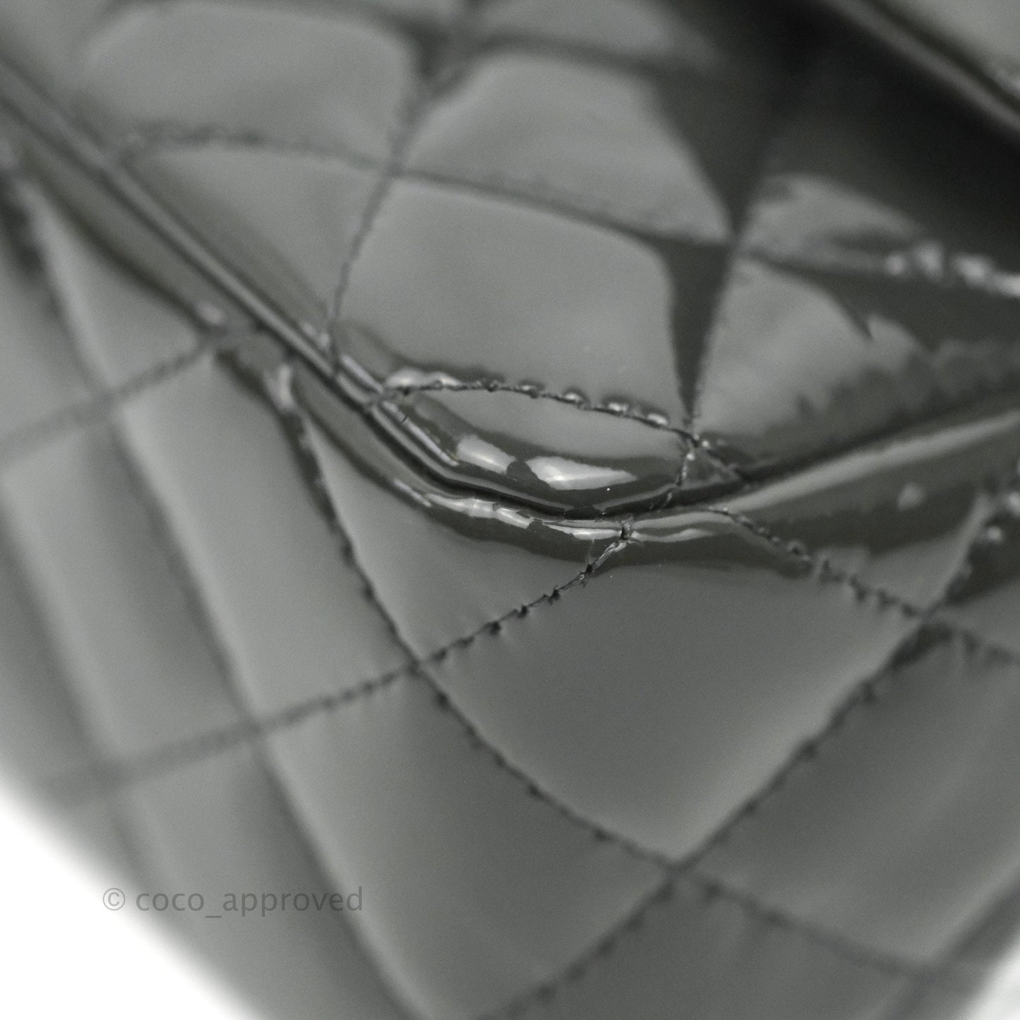Chanel Quilted Mini Rectangular Dark Grey Patent Silver Hardware