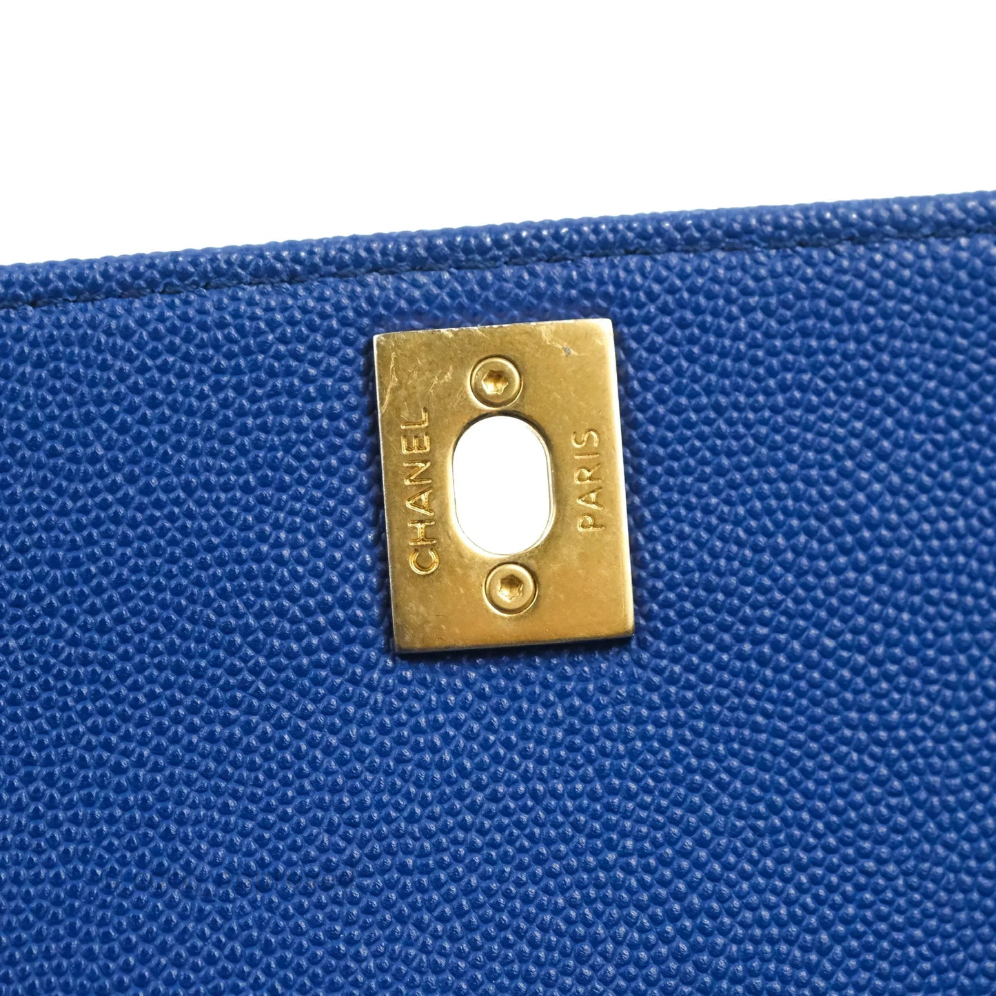 Chanel Small Coco Handle Chevron Blue Caviar Aged Gold Hardware