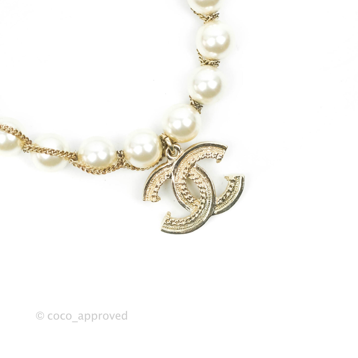 Chanel CC Crystal Pearl Bracelet Gold Tone 19C