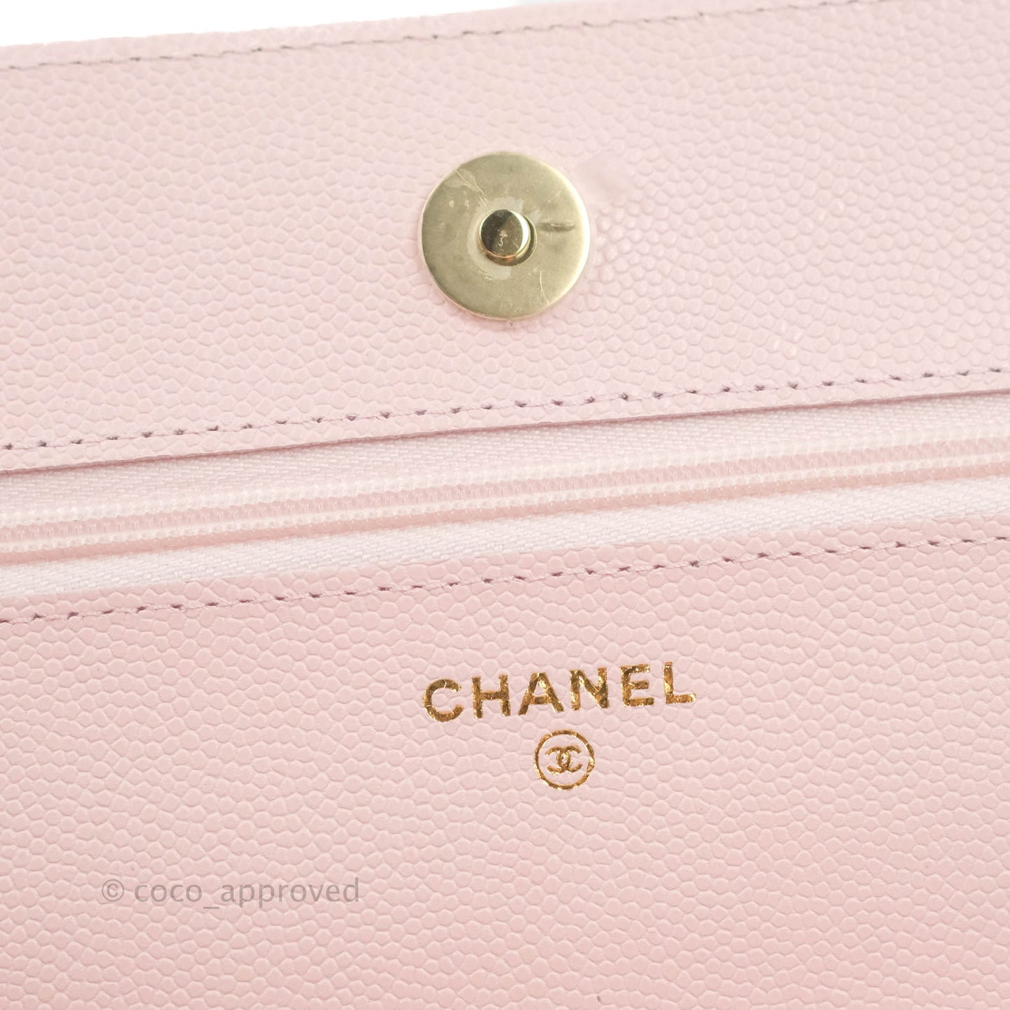 Chanel Quilted Classic Wallet on Chain WOC Light Pink Caviar Gold Hardware 22S