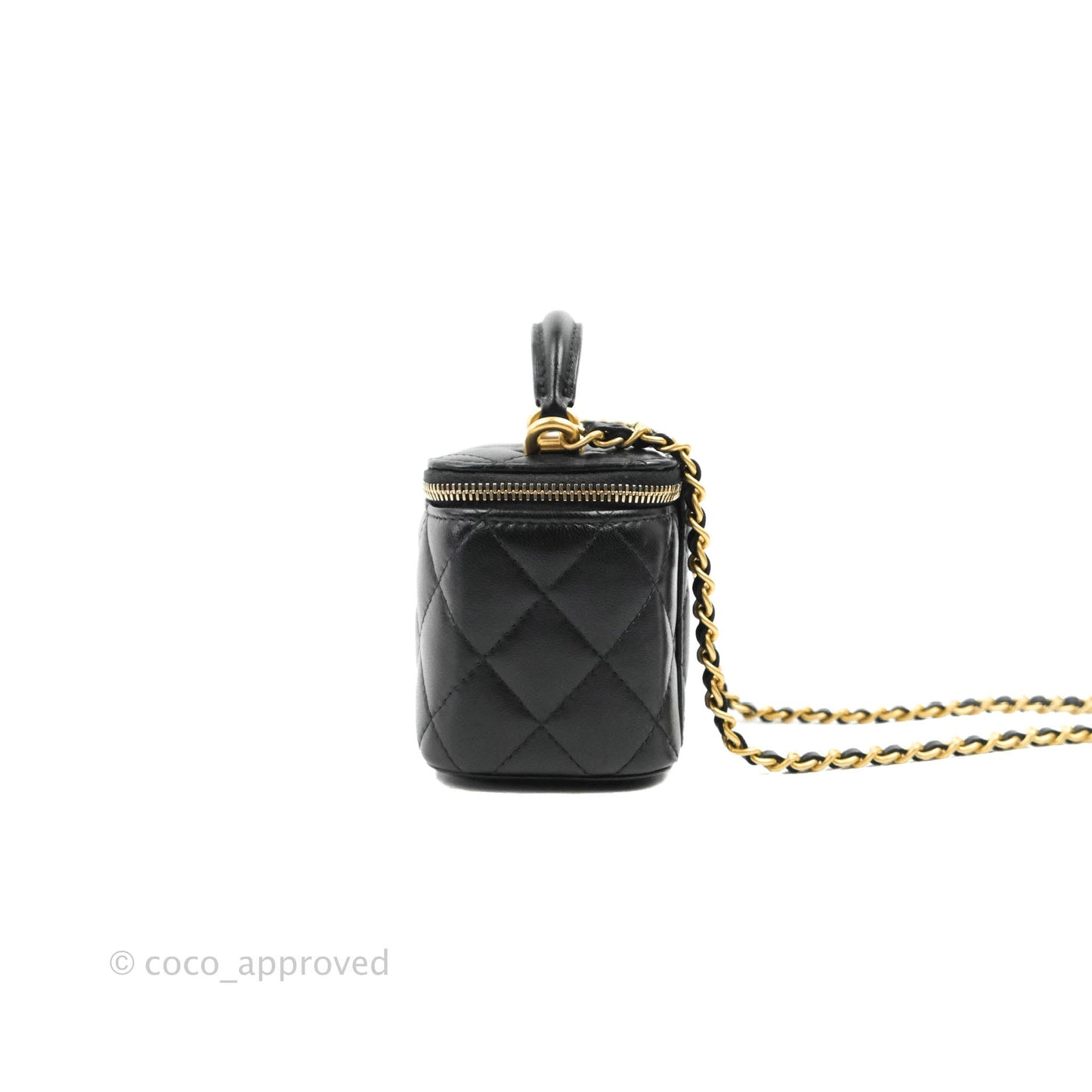 Chanel Mini Top Handle Vanity With Chain Black Lambskin Gold Hardware