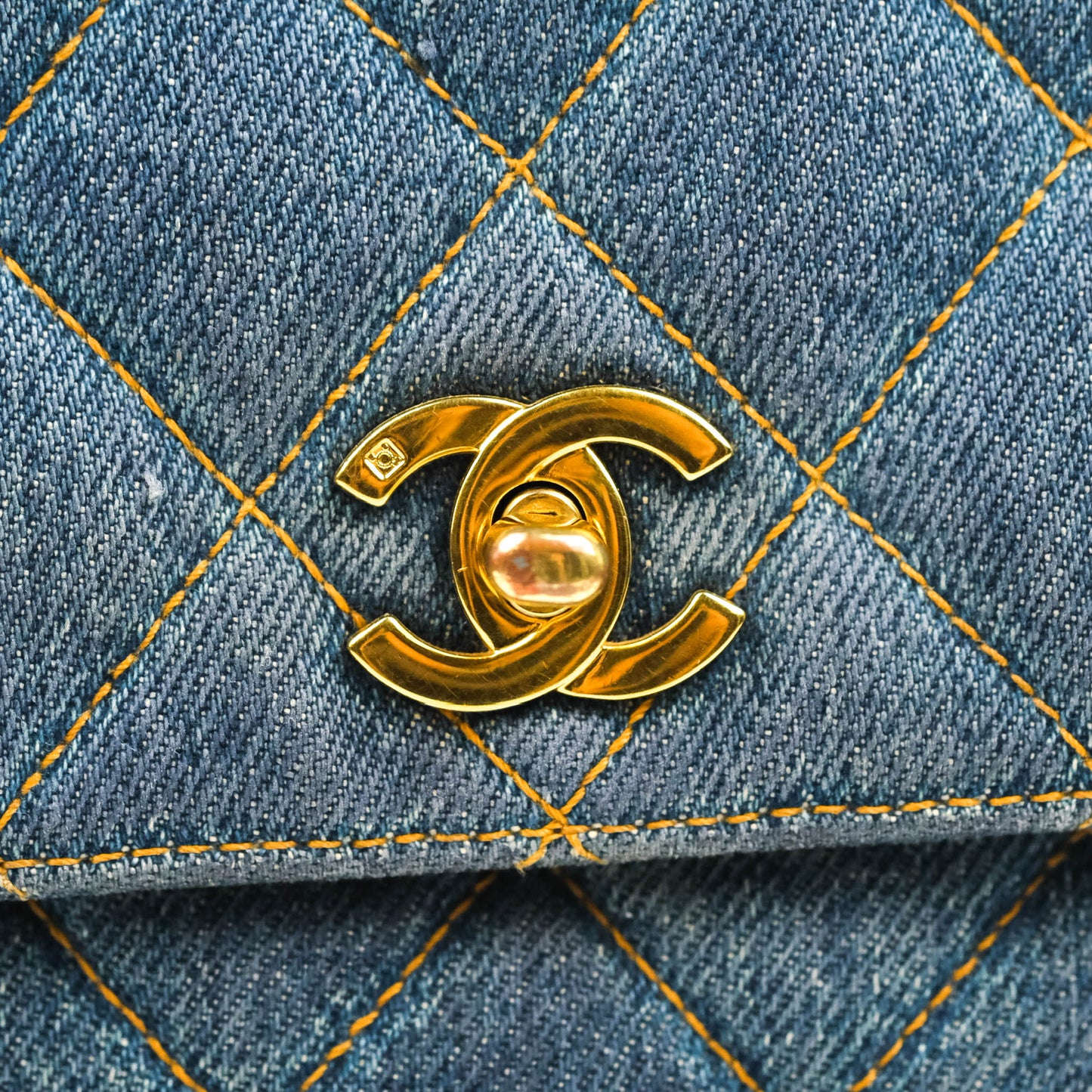 Chanel Vintage Quilted Kelly Bag Denim 24K Gold Hardware