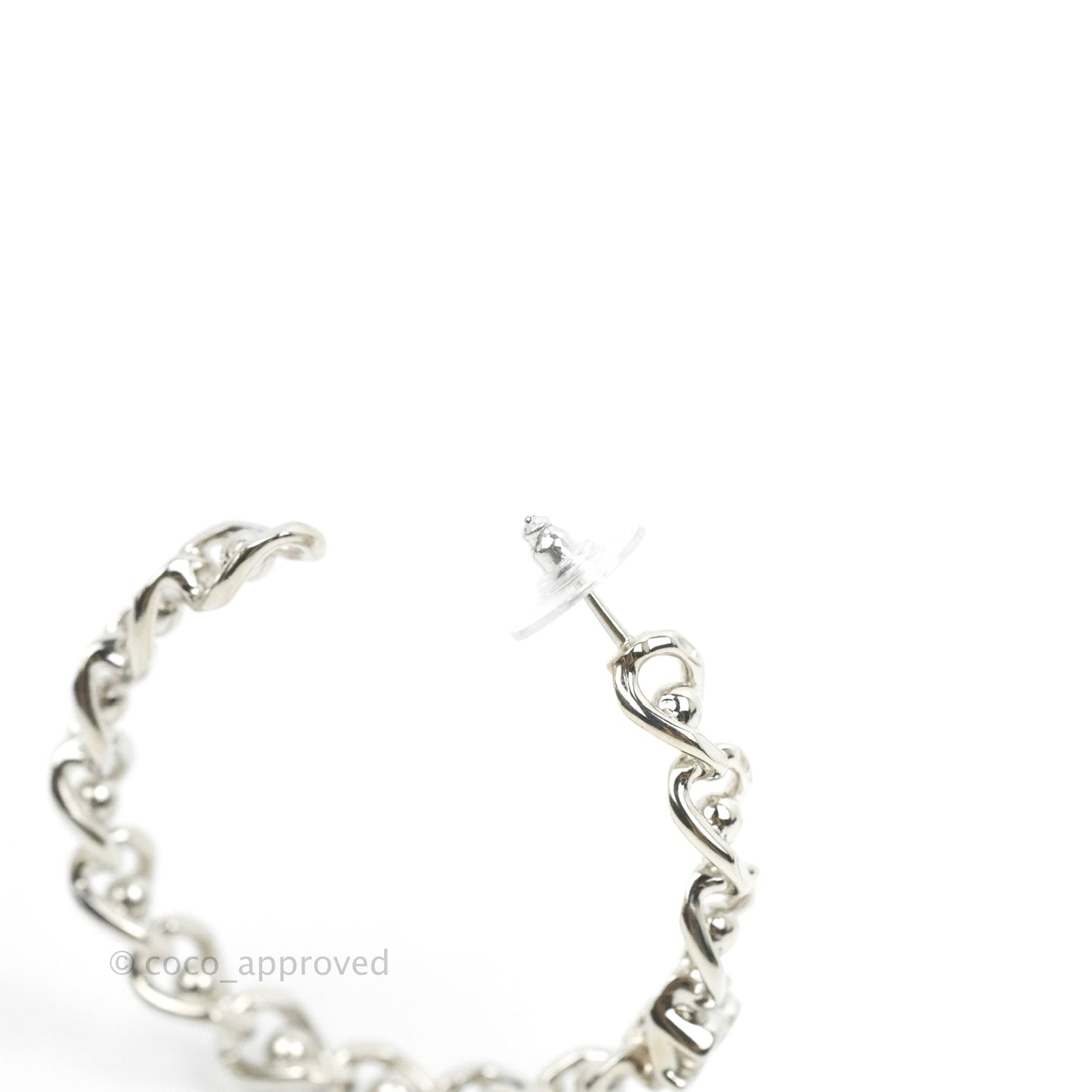 Chanel CC Chain Hoop Earrings Silver Tone 22A