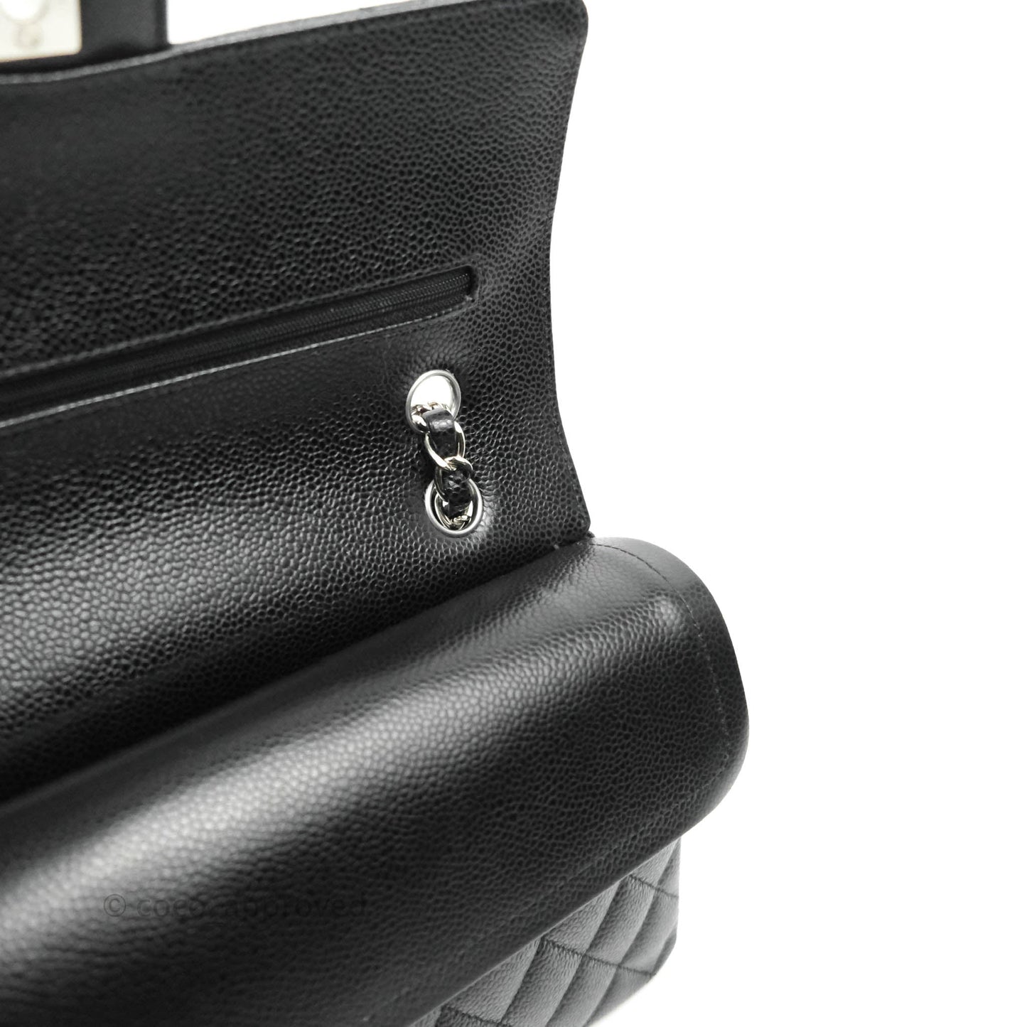 Chanel Classic M/L Medium Double Flap Bag Black Caviar Silver Hardware