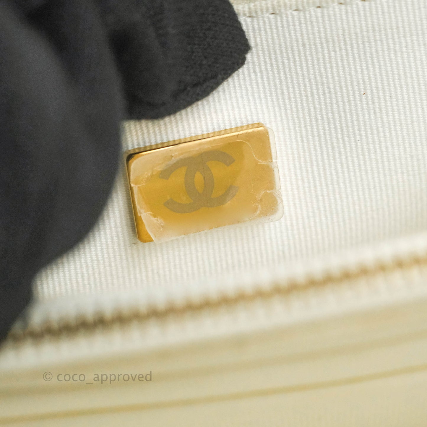 Chanel Quilted Top Handle Vanity White Caviar Gold Hardware
