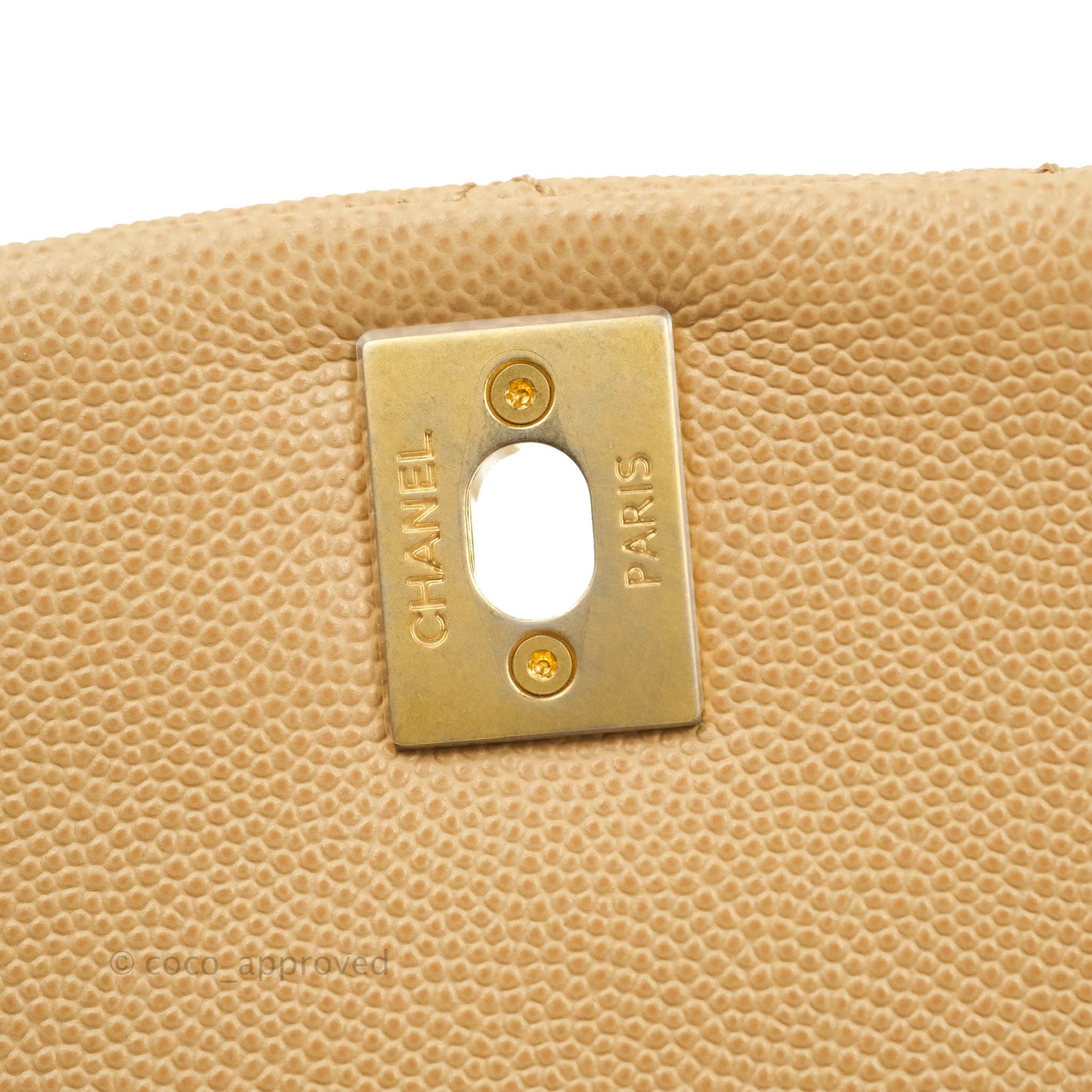 Chanel Small Coco Handle Quilted Beige Caviar Gold Hardware Lizard Embossed Handle