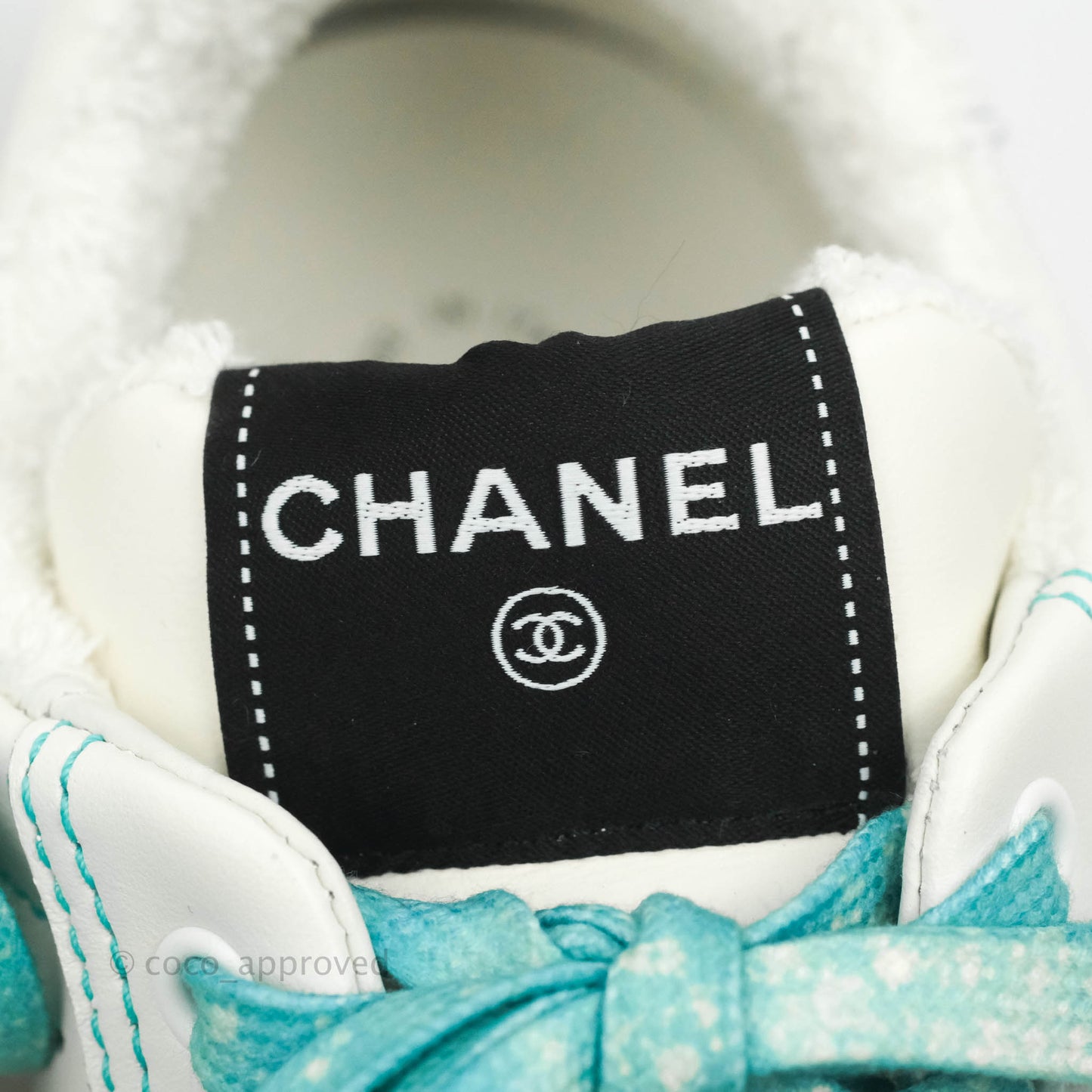 Chanel Calfskin Logo Sneakers White Blue Size 39
