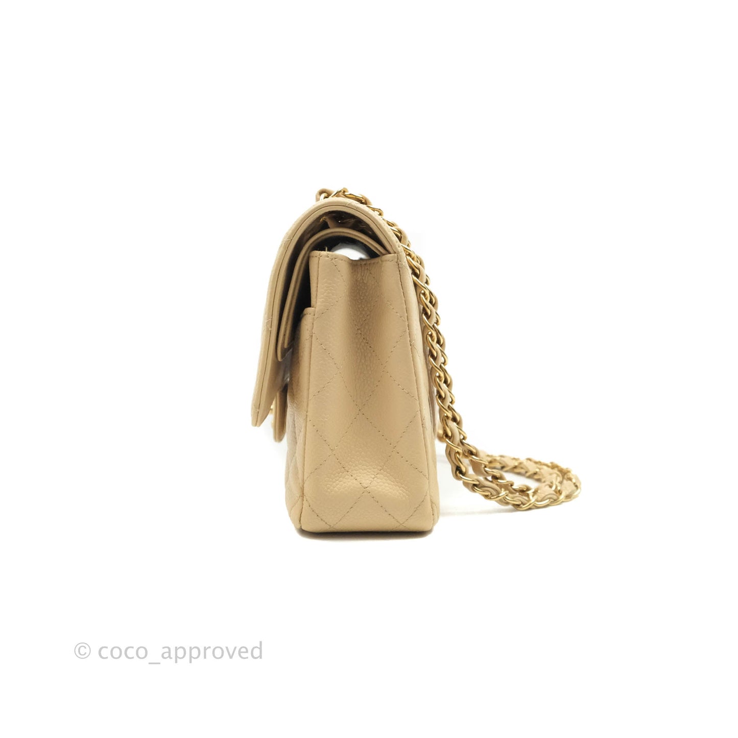 Chanel Classic Medium Flap Quilted Beige Caviar Gold Hardware