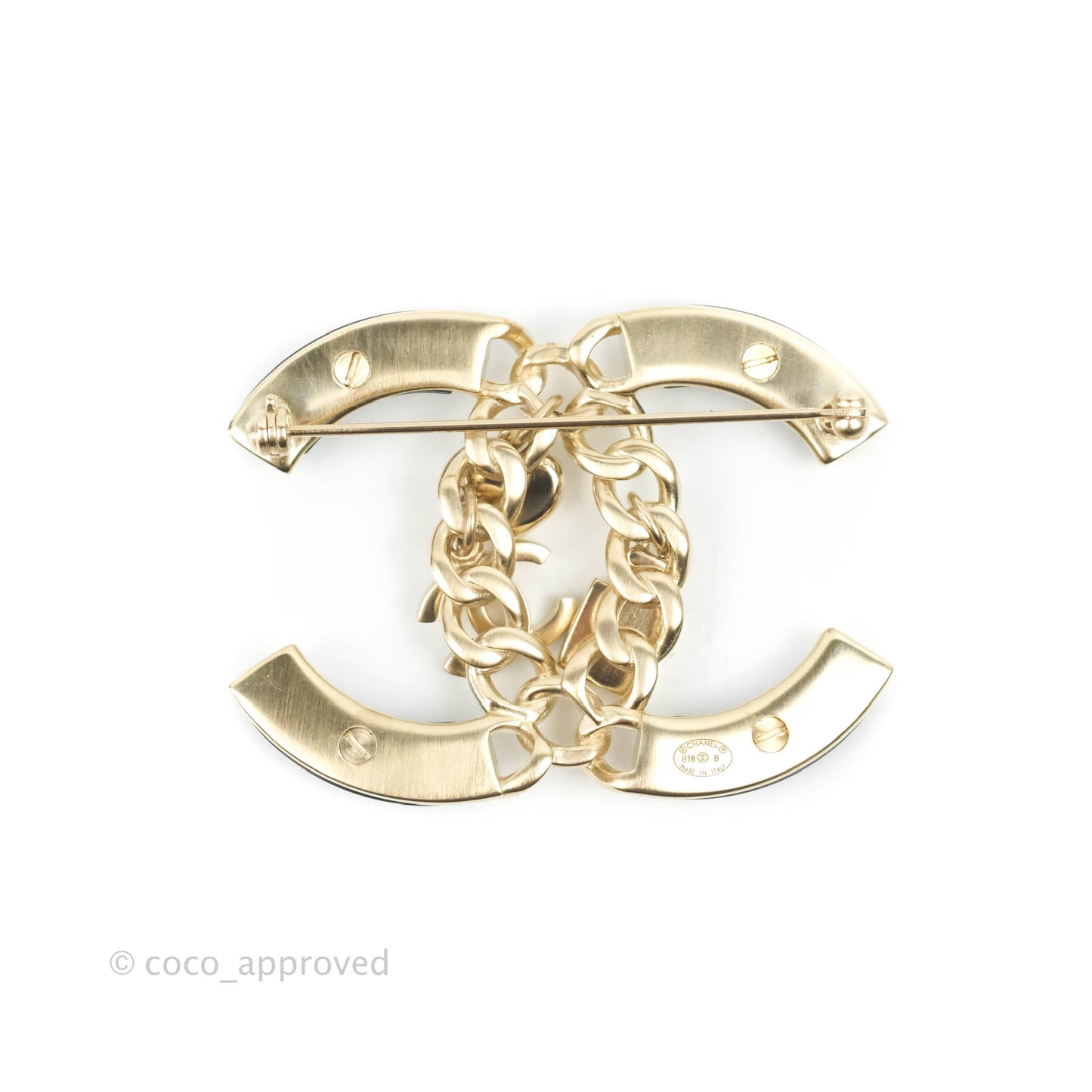 Chanel CC Chain Black Brooch Gold Tone 18B