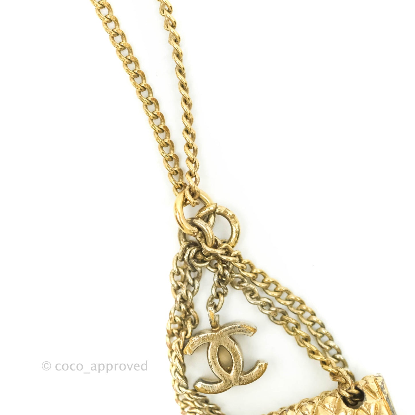 Chanel Flap Bag CC Pendant Necklace Gold Tone 05A