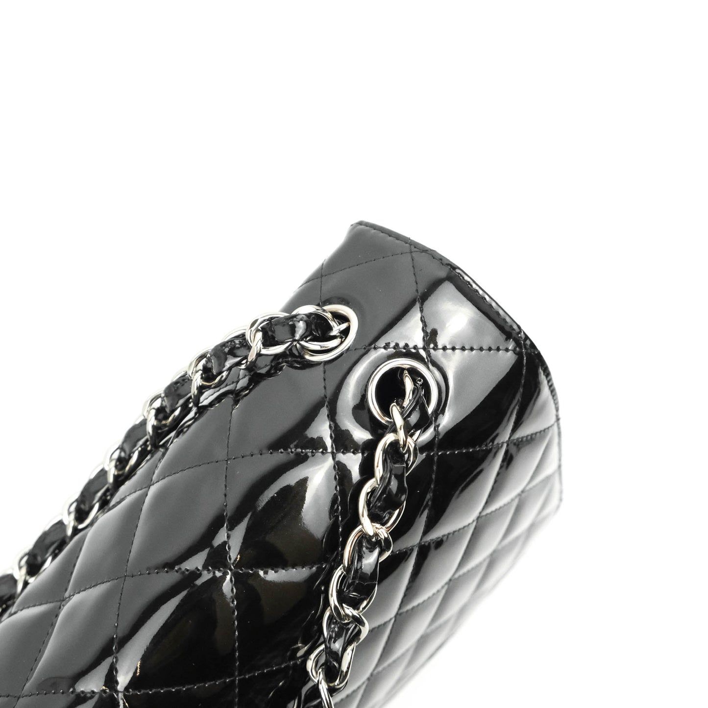 Chanel Quilted Maxi Single Flap Black Patent Silver Hardware