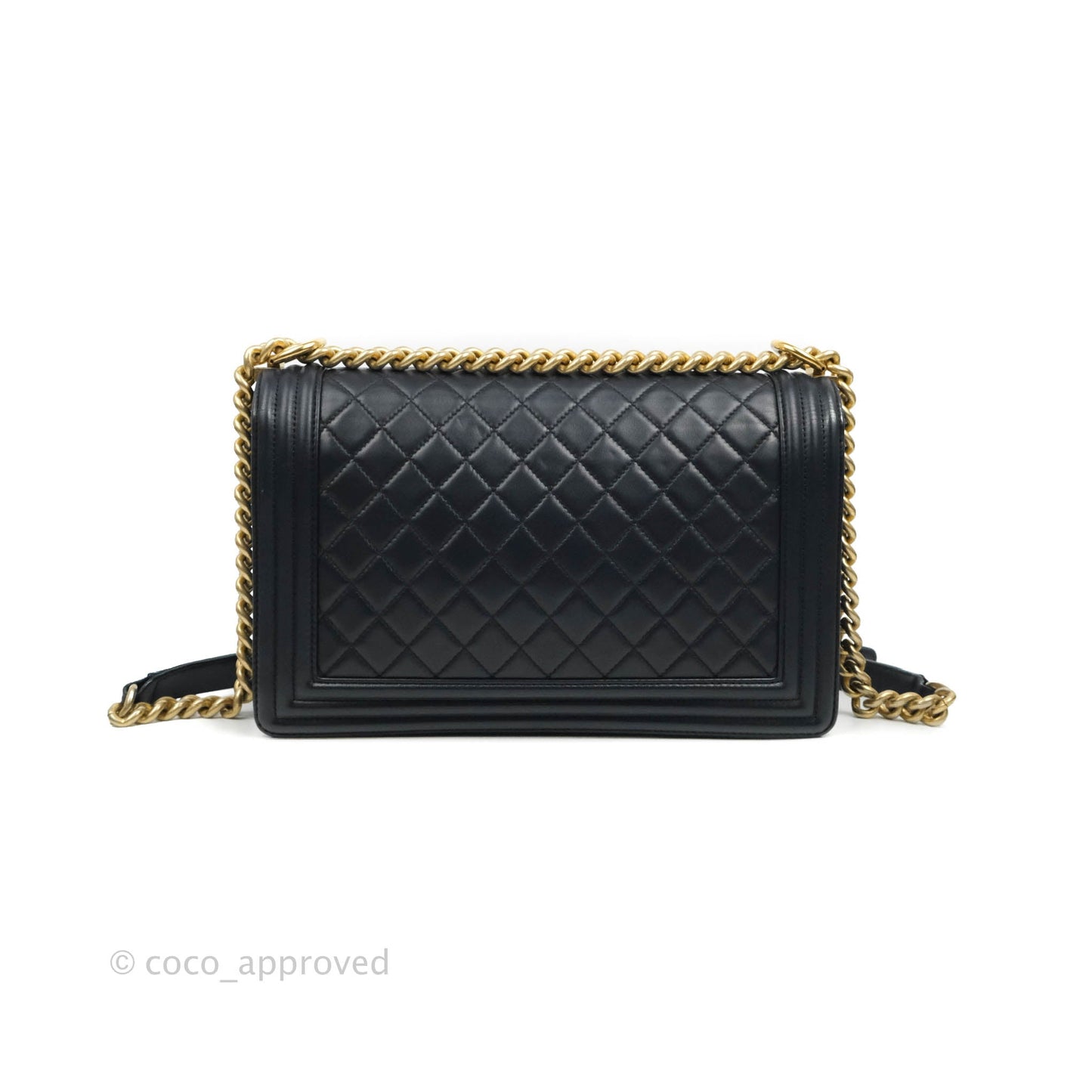 Chanel Quilted New Medium Boy Navy Lambskin Aged Gold Hardware