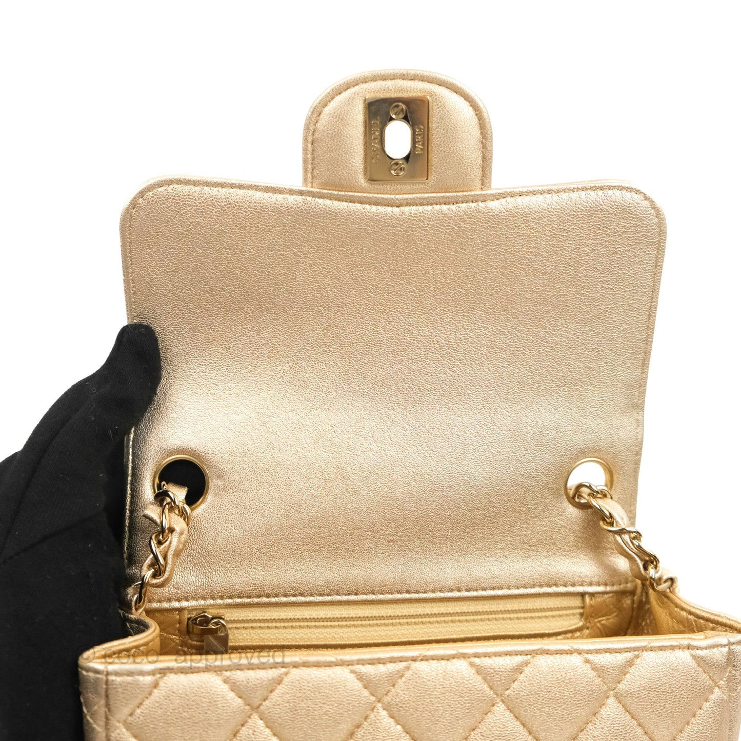 Chanel Quilted Mini Square Iridescent Gold Lambskin Gold Hardware 21P