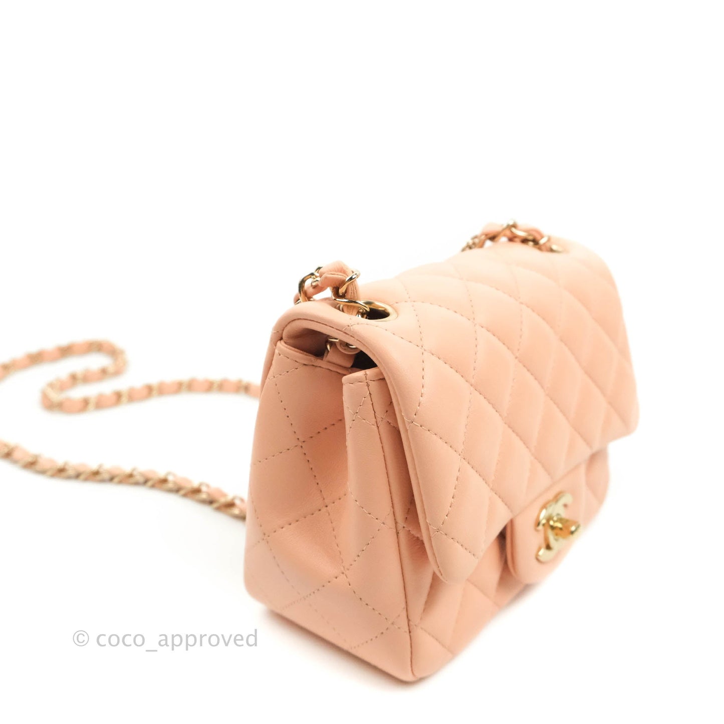 Chanel Quilted Mini Square Lambskin Light Beige Pink Gold Hardware