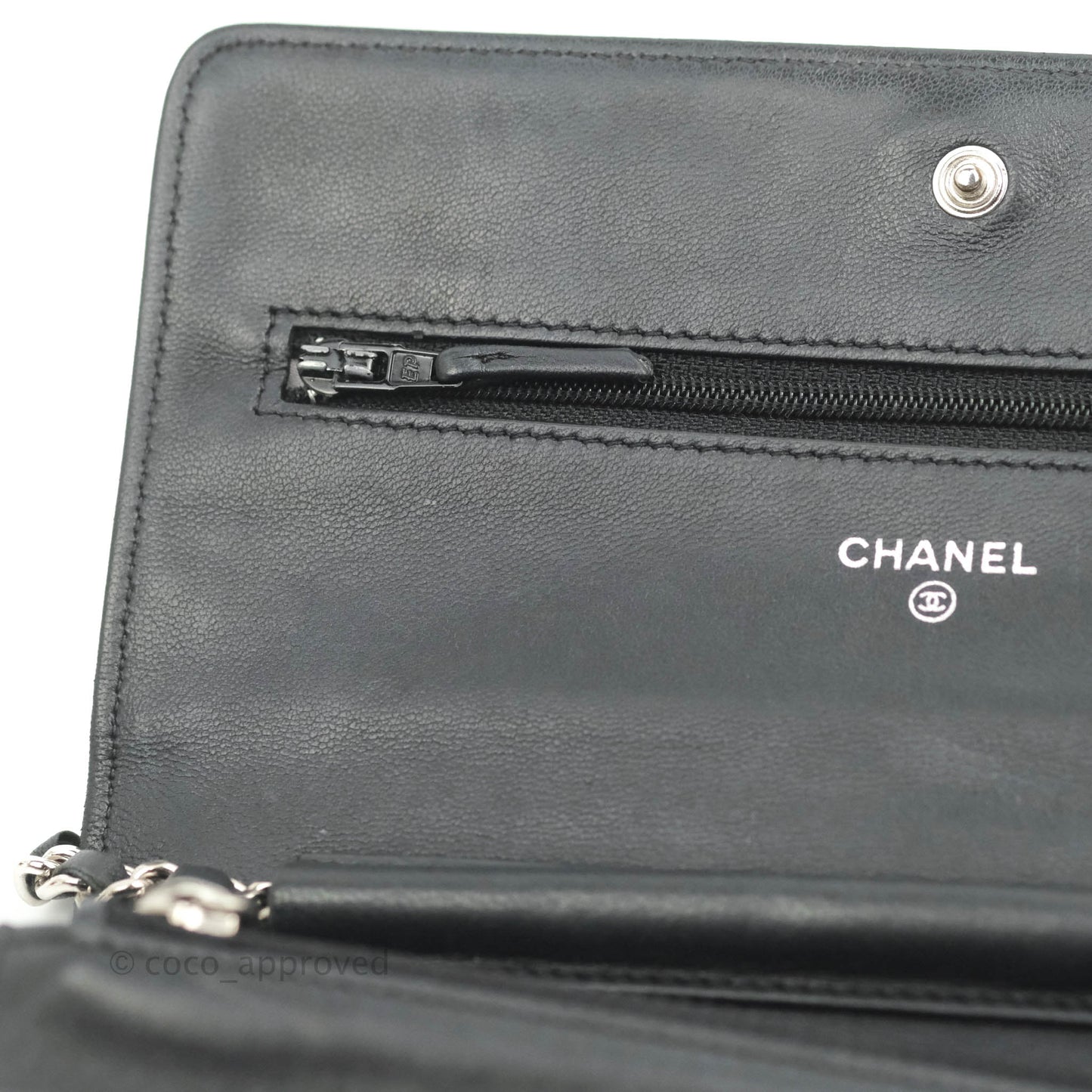 Chanel Camellia Wallet on Chain WOC Black Lambskin Silver Hardware