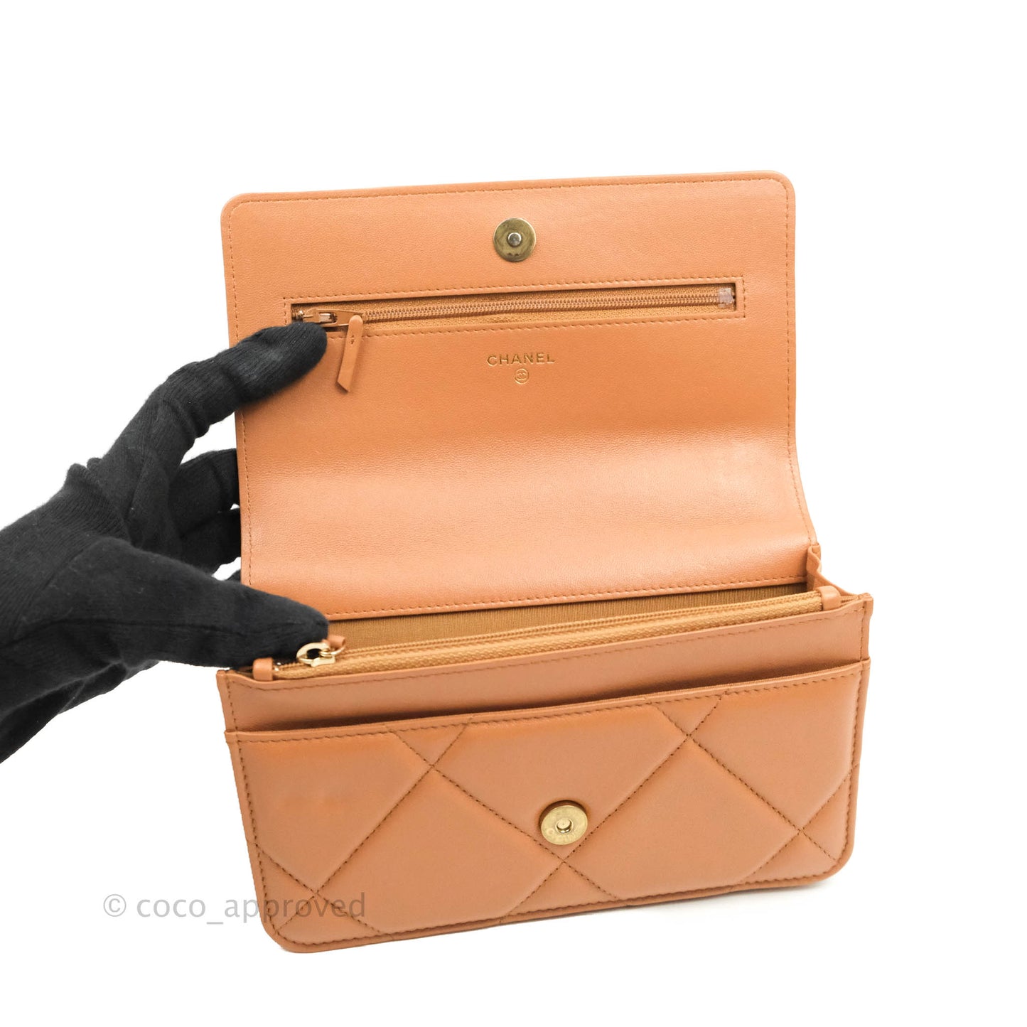 Chanel 19 Wallet on Chain WOC Dark Beige Caramel Lambskin Mixed Hardware 21K