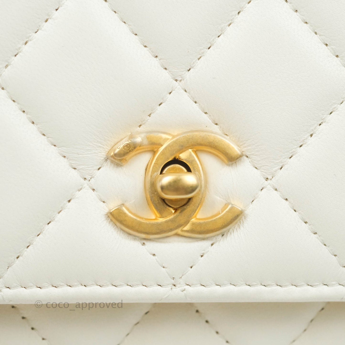 Chanel Quilted Pearl Crush Wallet on Chain WOC White Lambskin Aged Gold Hardware