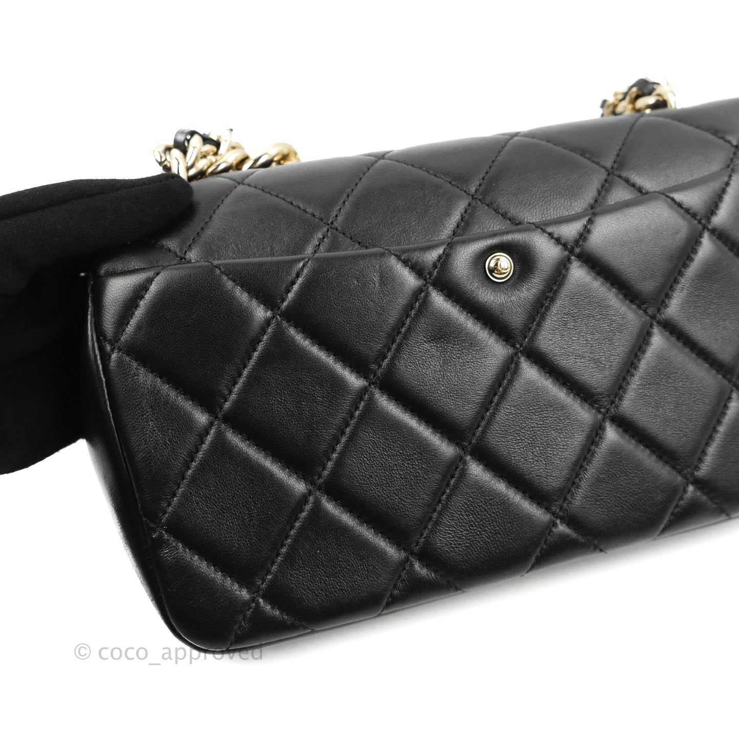 Chanel Quilted Resin Bi-Color Chain Flap Bag Black Lambskin