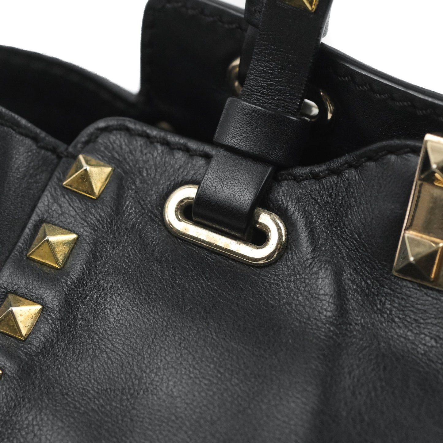 Valentino Garavani Mini Trapeze Rockstud Black Grained Calfskin Gold Hardware