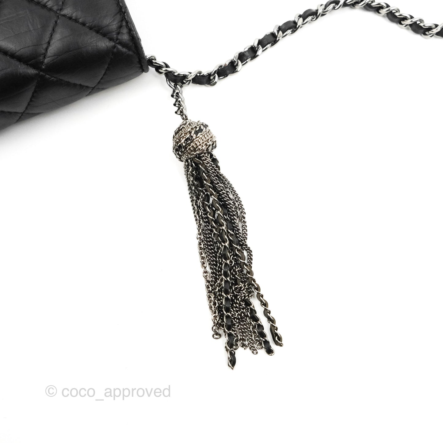 Chanel  Quilted Tassel Wallet On Chain WOC Black Aged Calfskin